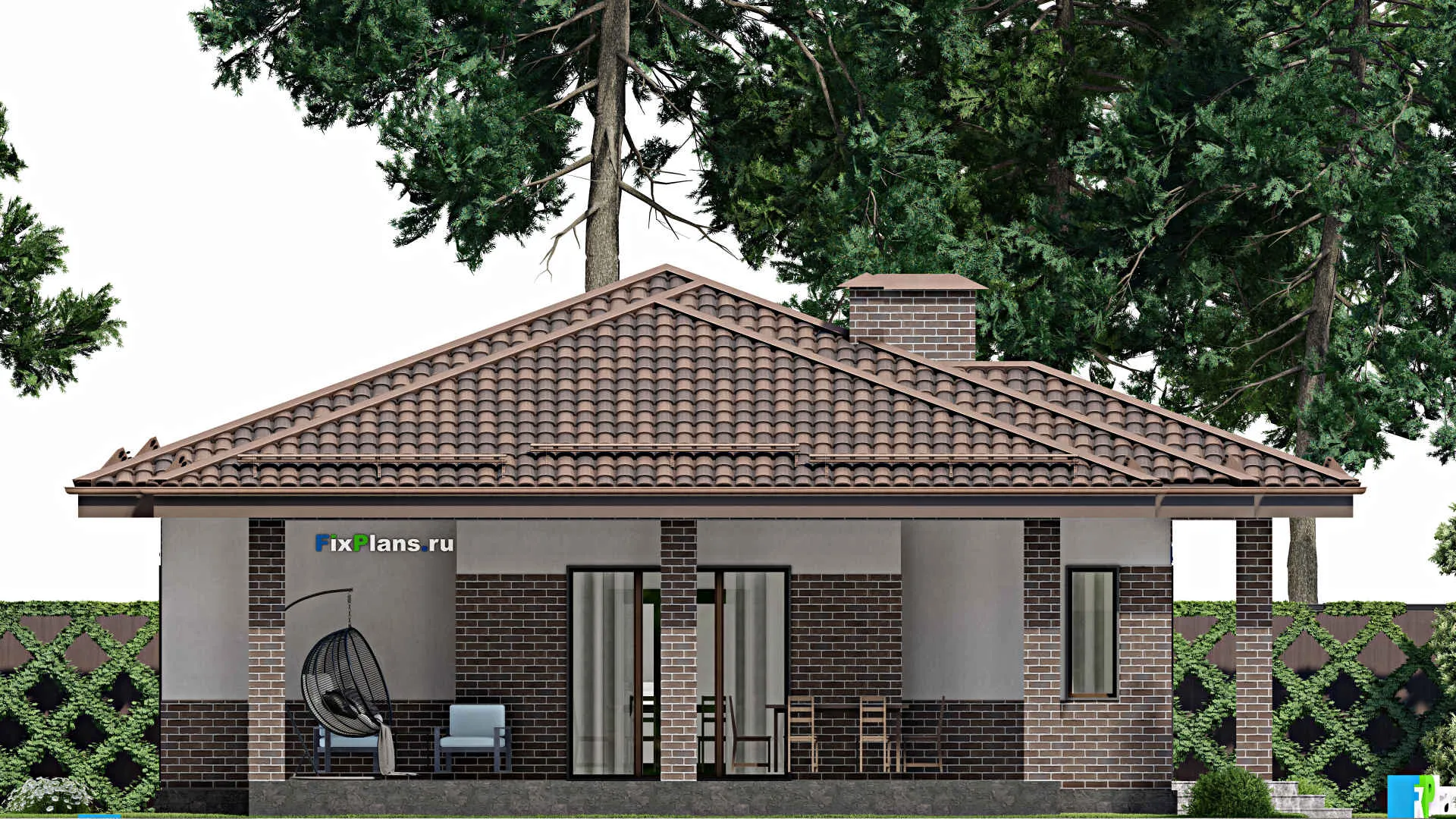 F-8396 - Проект одноэтажного дома 13 на 17, площадью 160 м² с террасой и 3 спальнями