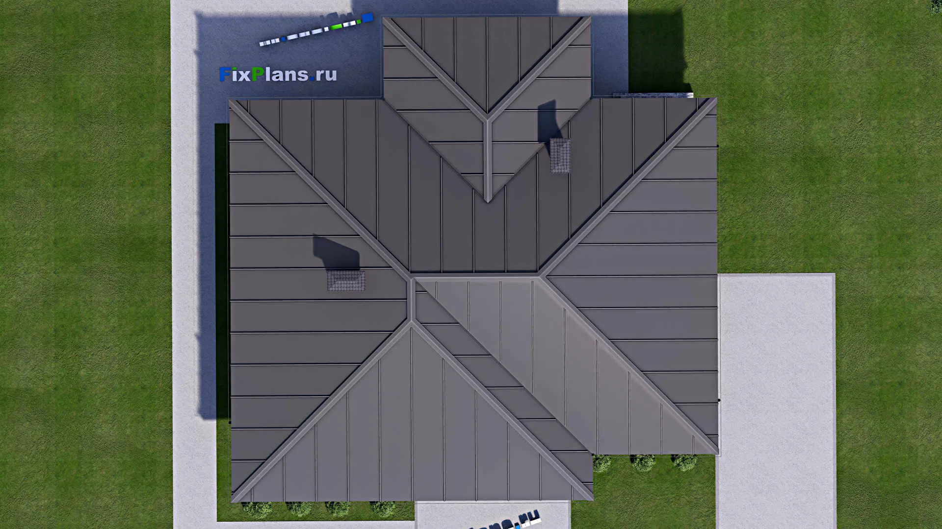 F-14579 - План одноэтажного дома 16 на 16, площадью 160 м² с террасой и 3 спальнями