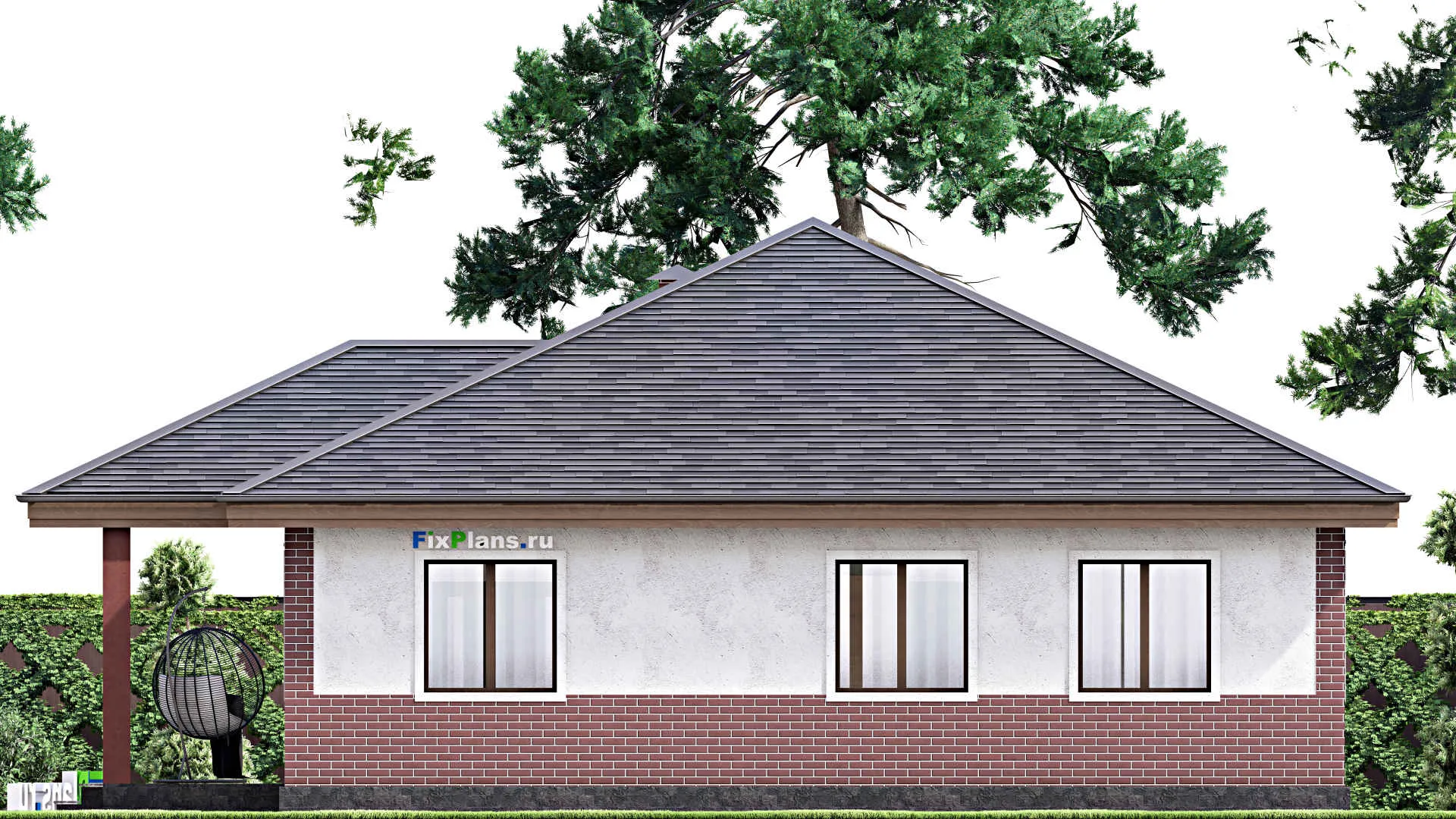 F-13760 - Проект одноэтажного дома 13 на 14, площадью 130 м² с террасой и 3 спальнями