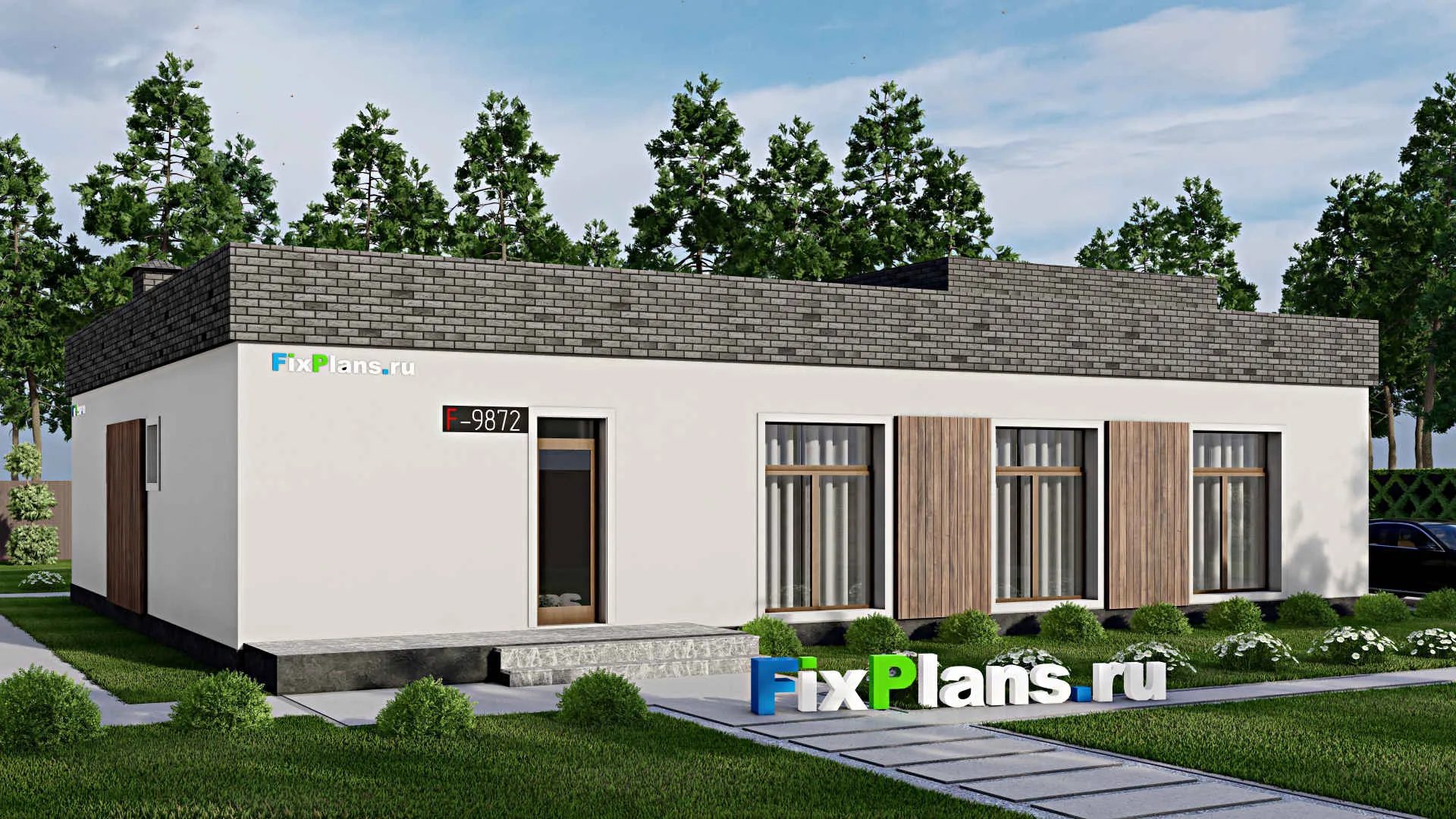 F-9872 - Проект одноэтажного дома 15 на 17, площадью 190 м² с 4 спальнями