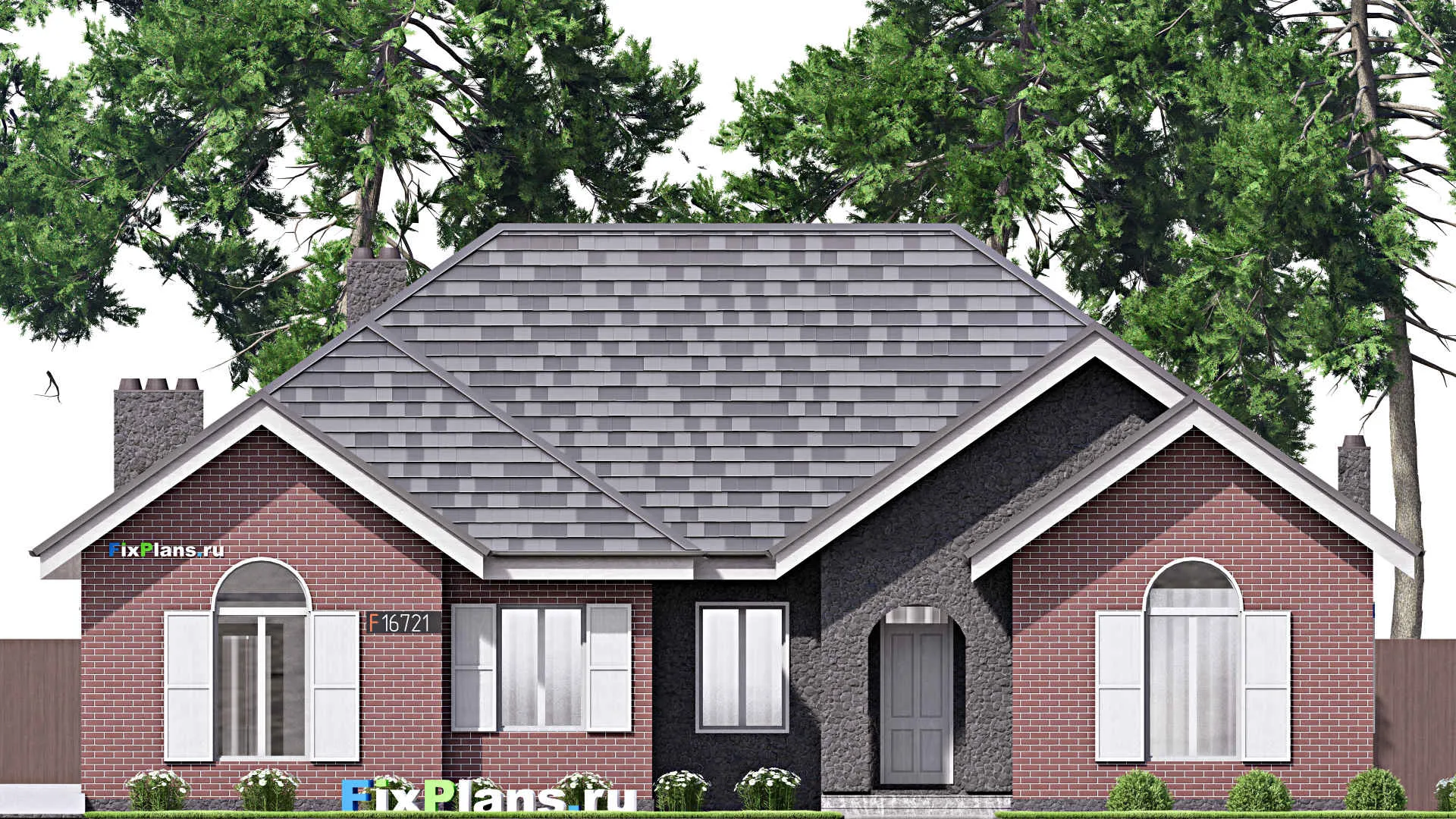 F-16721 - Проект одноэтажного дома 14 на 18, площадью 180 м² с террасой, гаражом на 2 машины и 2 спальнями