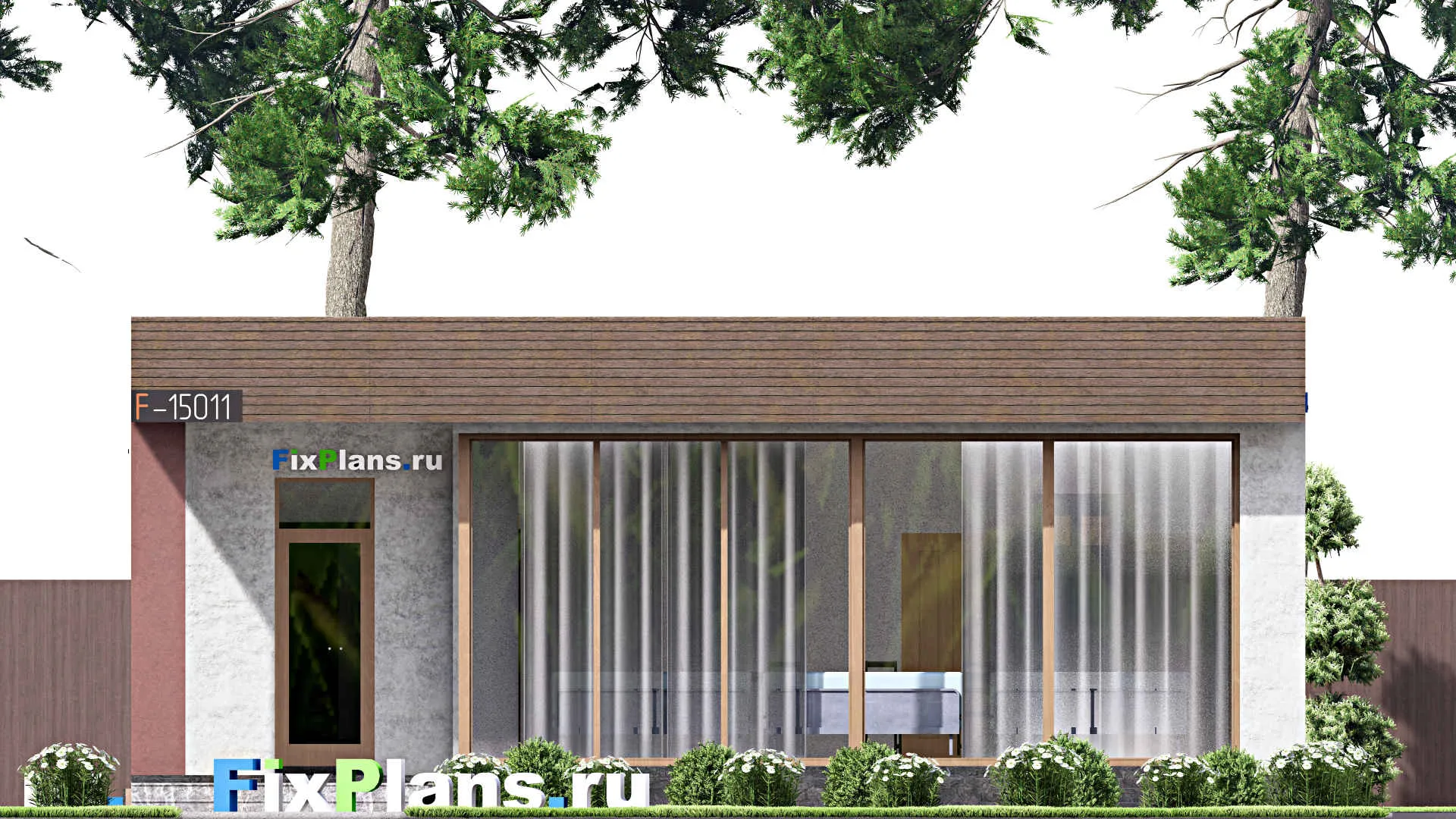 F-15011 - Проект бани 9 на 11, площадью 70 м² с комнатой отдыха, терассой и санузлом