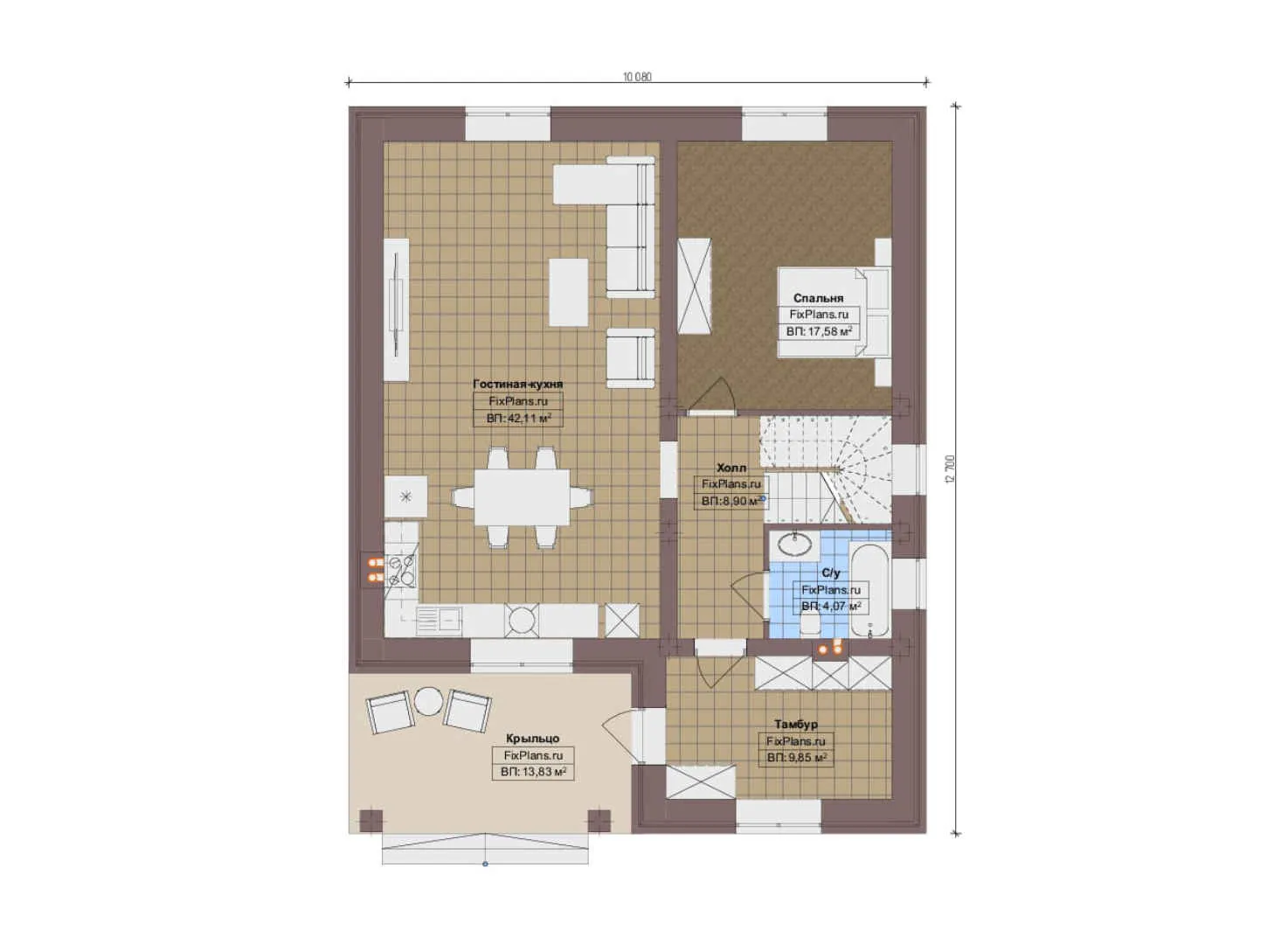 F-12509 - Планы двухэтажного дома 11 на 13, площадью 180 м² с 3 спальнями