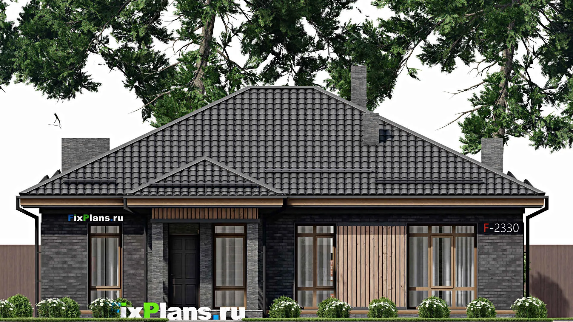 F-2330 - Проект одноэтажного дома 12 на 14, площадью 140 м² с баней и 3 спальнями