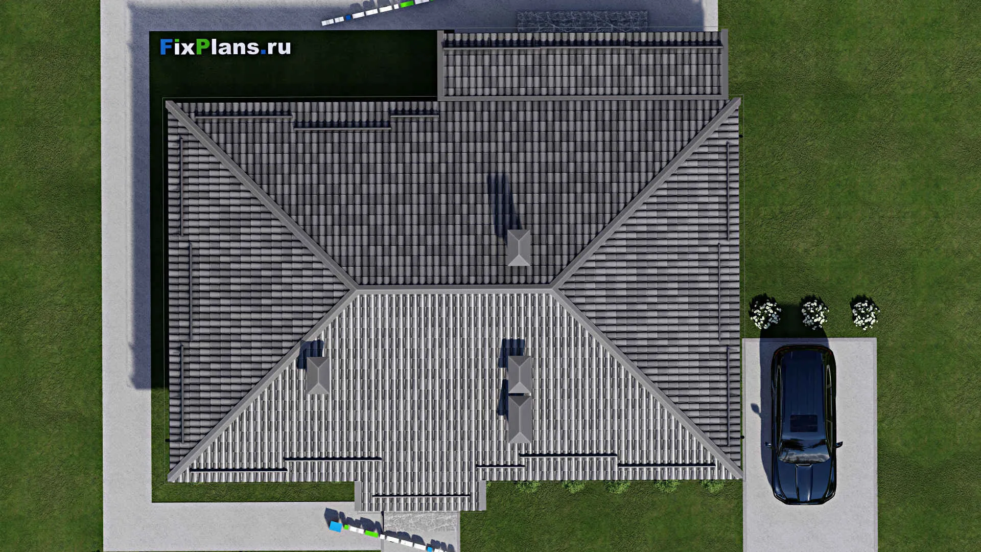 F-8081 - Проект одноэтажного дома 11 на 17, площадью 160 м² с террасой и 3 спальнями