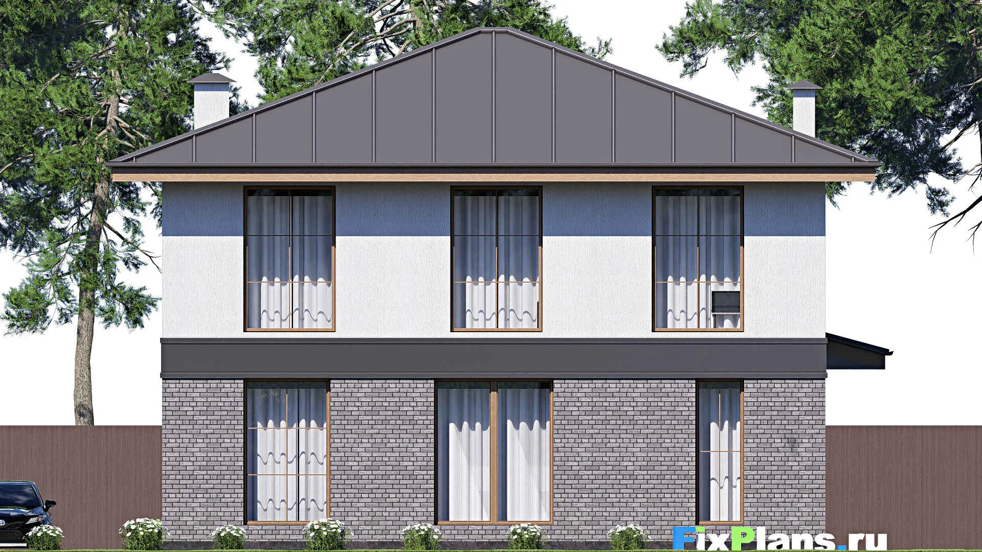 F-18026 - Проект двухэтажного дома 13 на 14, площадью 240 м² с балконом и 5 спальнями