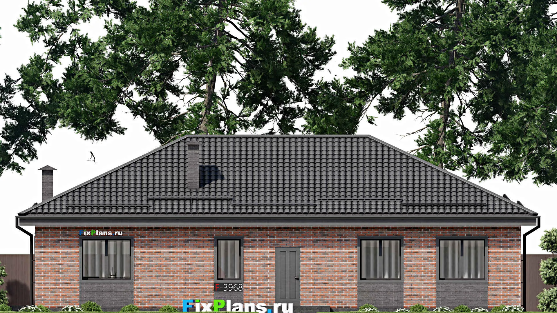 F-3968 - Проект одноэтажного дома 11 на 18, площадью 200 м² с террасой и 3 спальнями