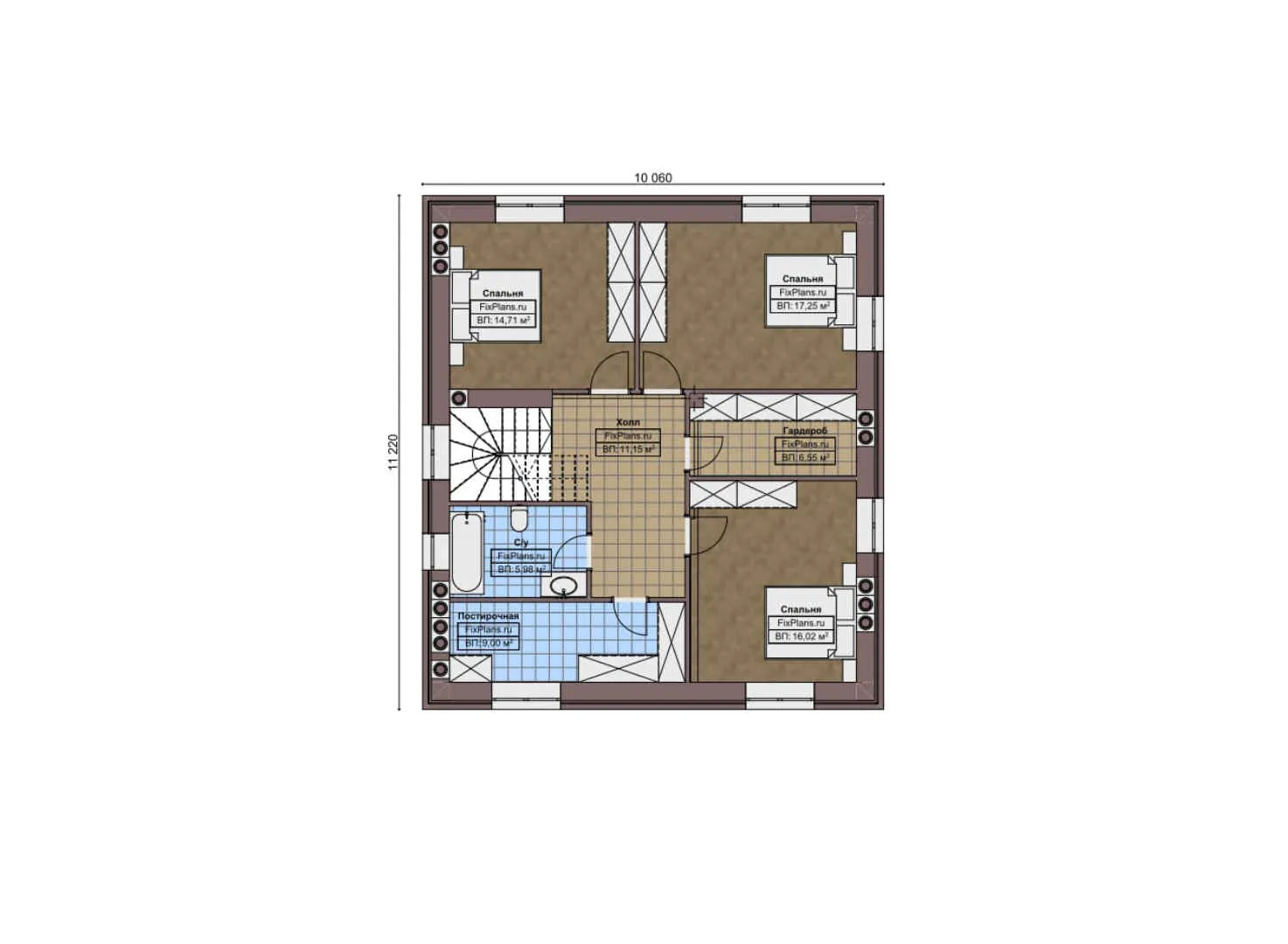 F-8360 - Планы двухэтажного дома 15 на 16, площадью 220 м² с террасой и 3 спальнями