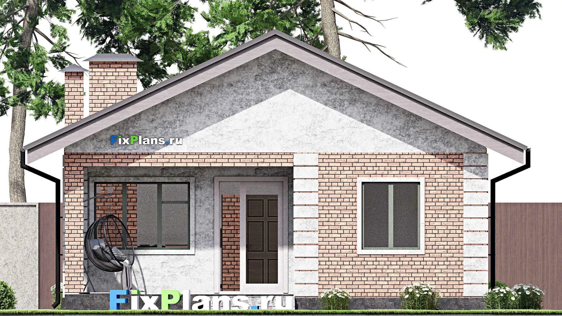 F-13598 - Проект одноэтажного дома 10 на 12, площадью 80 м² с террасой и 3 спальнями