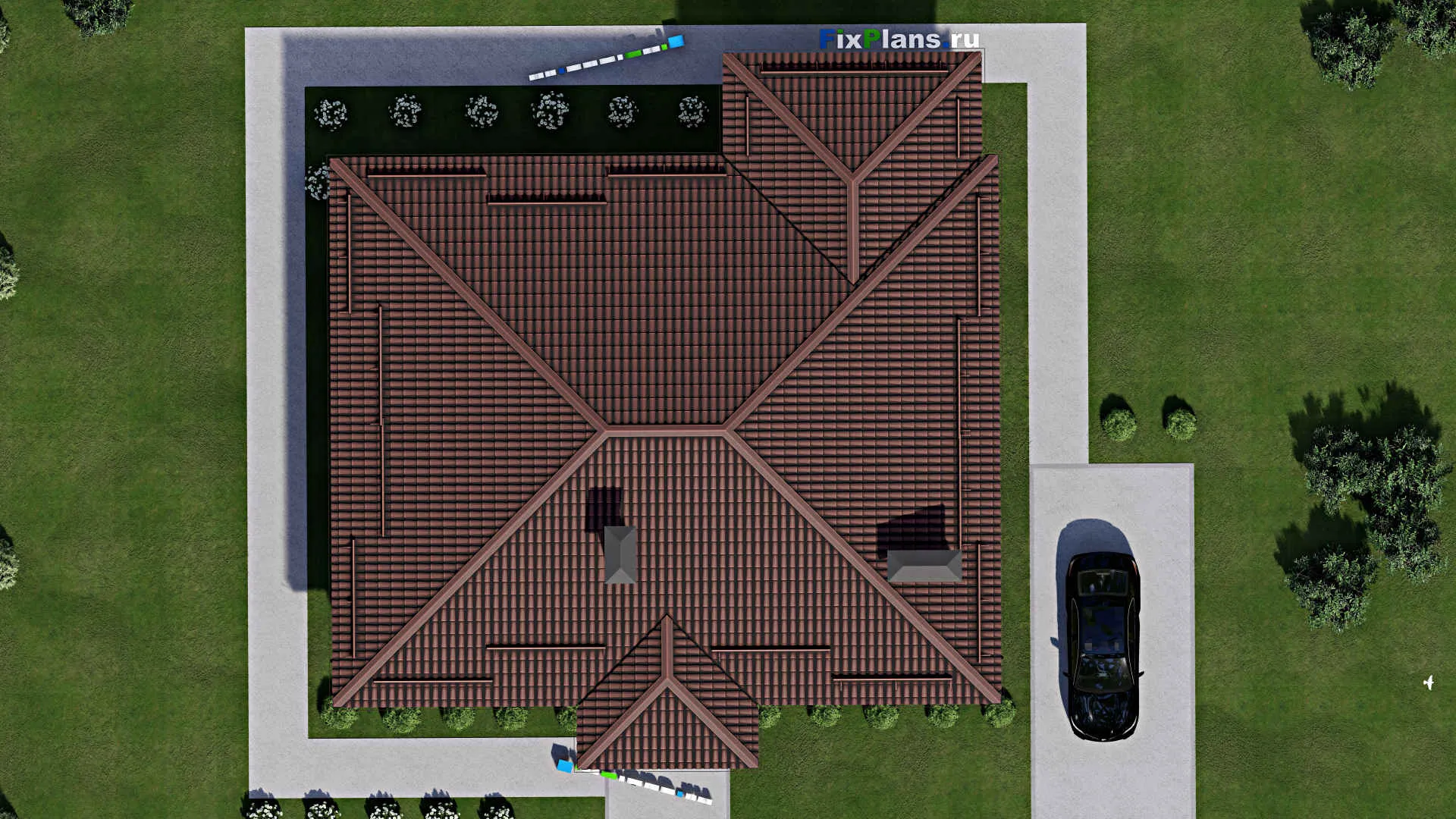 F-2519 - Проект одноэтажного дома 13 на 16, площадью 170 м² с террасой и 4 спальнями