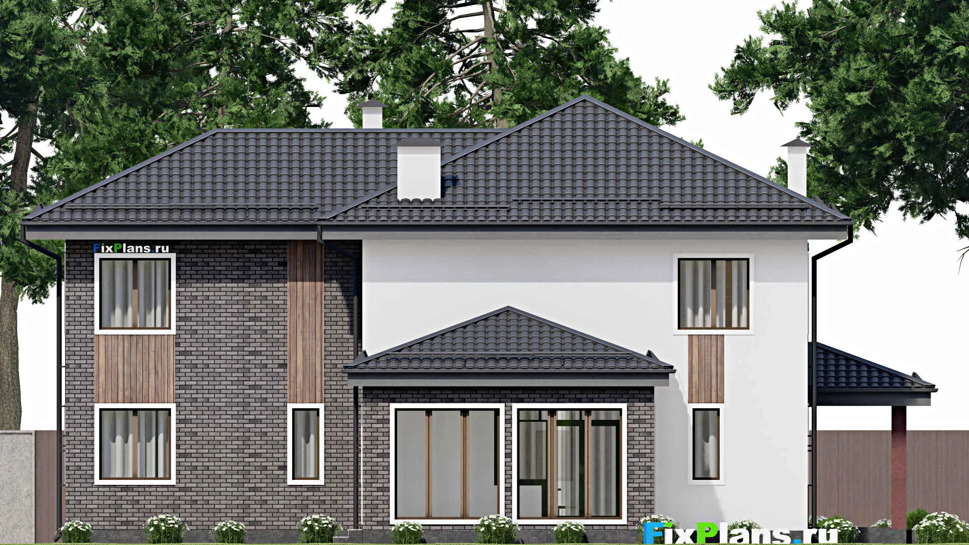 F-9449 - Проект двухэтажного дома 15 на 17, площадью 230 м² с террасой и 5 спальнями