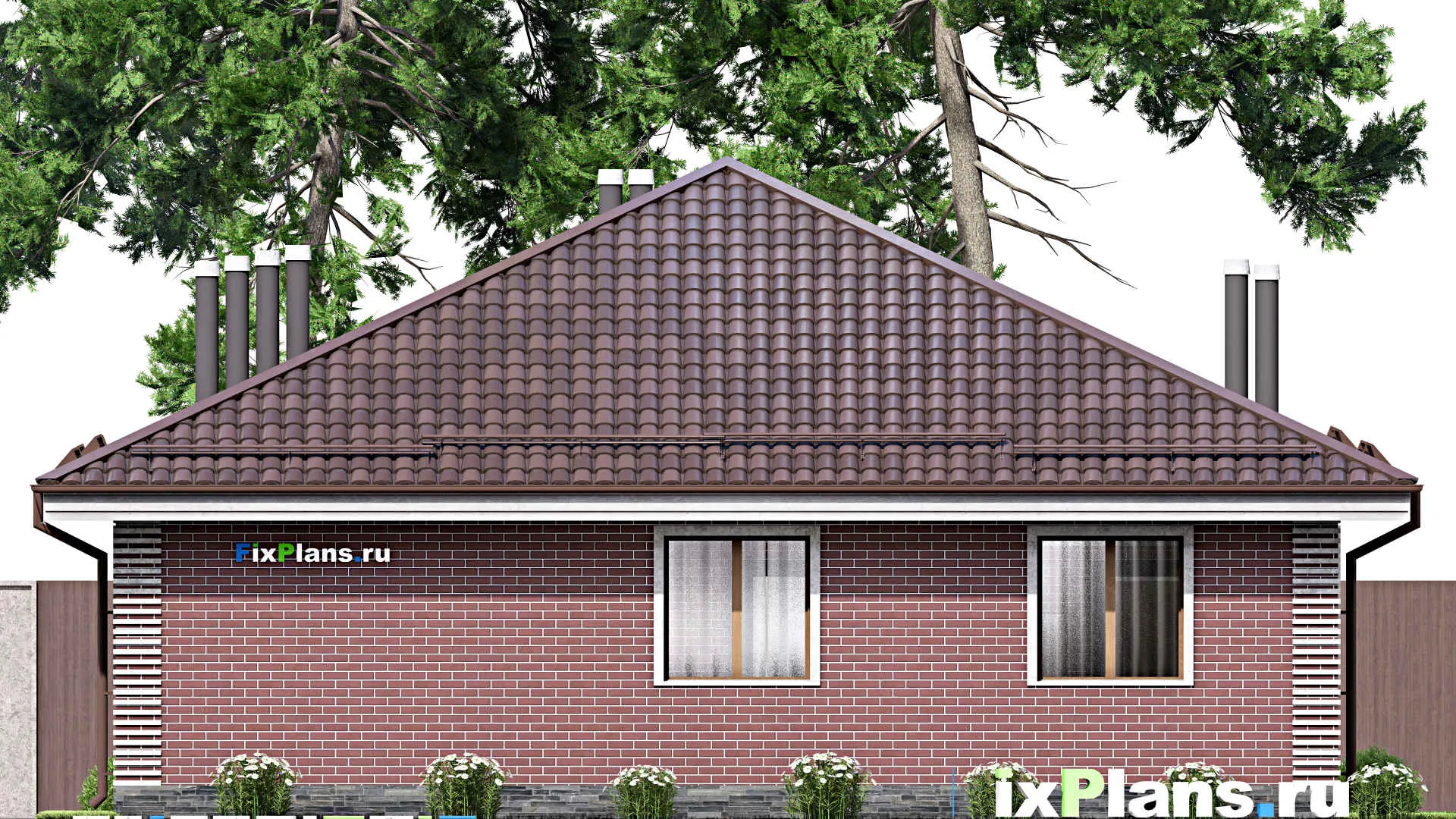 F-14012 - Проект одноэтажного дома 13 на 15, площадью 130 м² с террасой и 2 спальнями