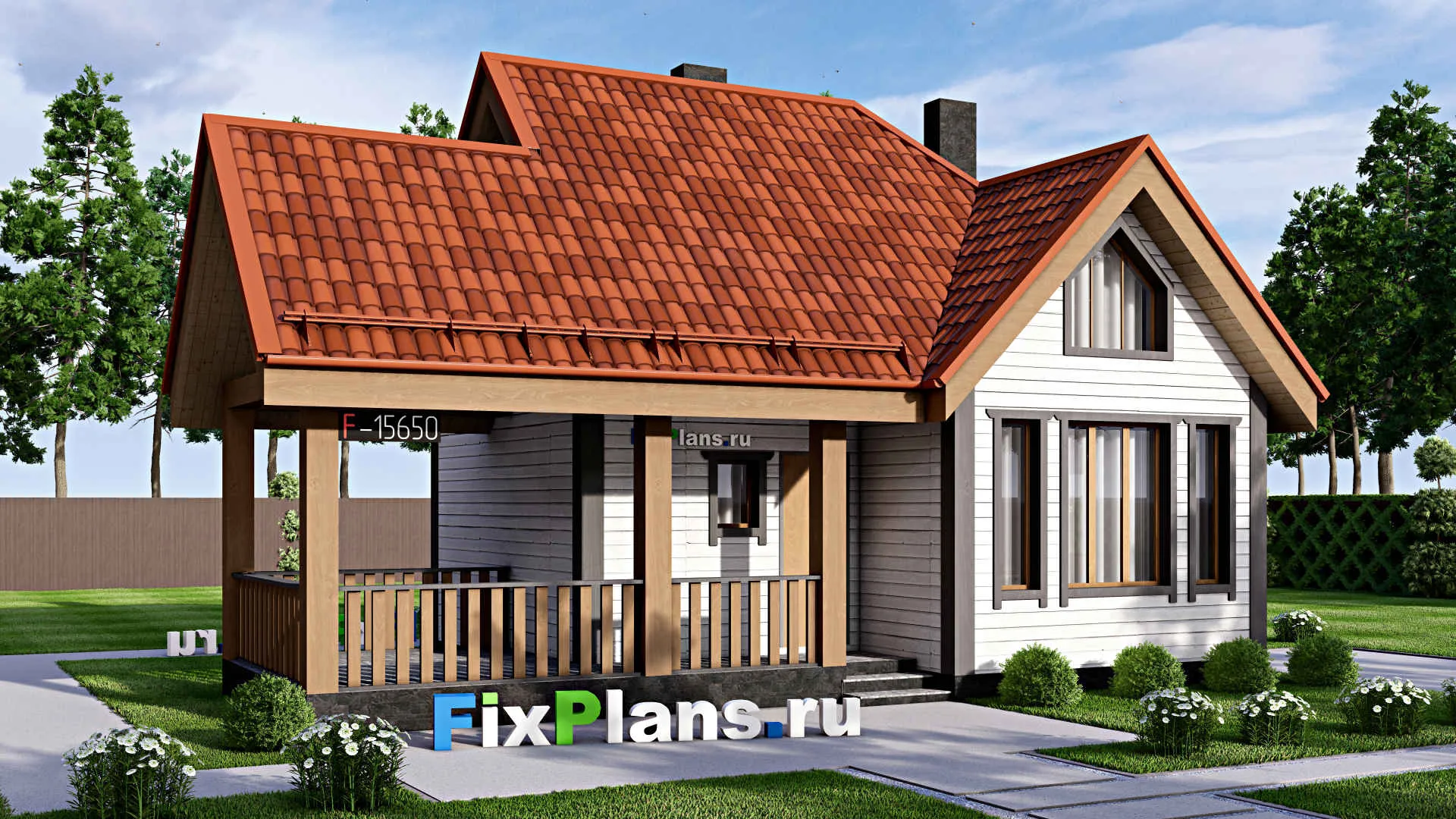 F-15650 - Проект бани 8 на 12, площадью 110 м² с комнатой отдыха, терассой, мансардой, санузлом и спальней