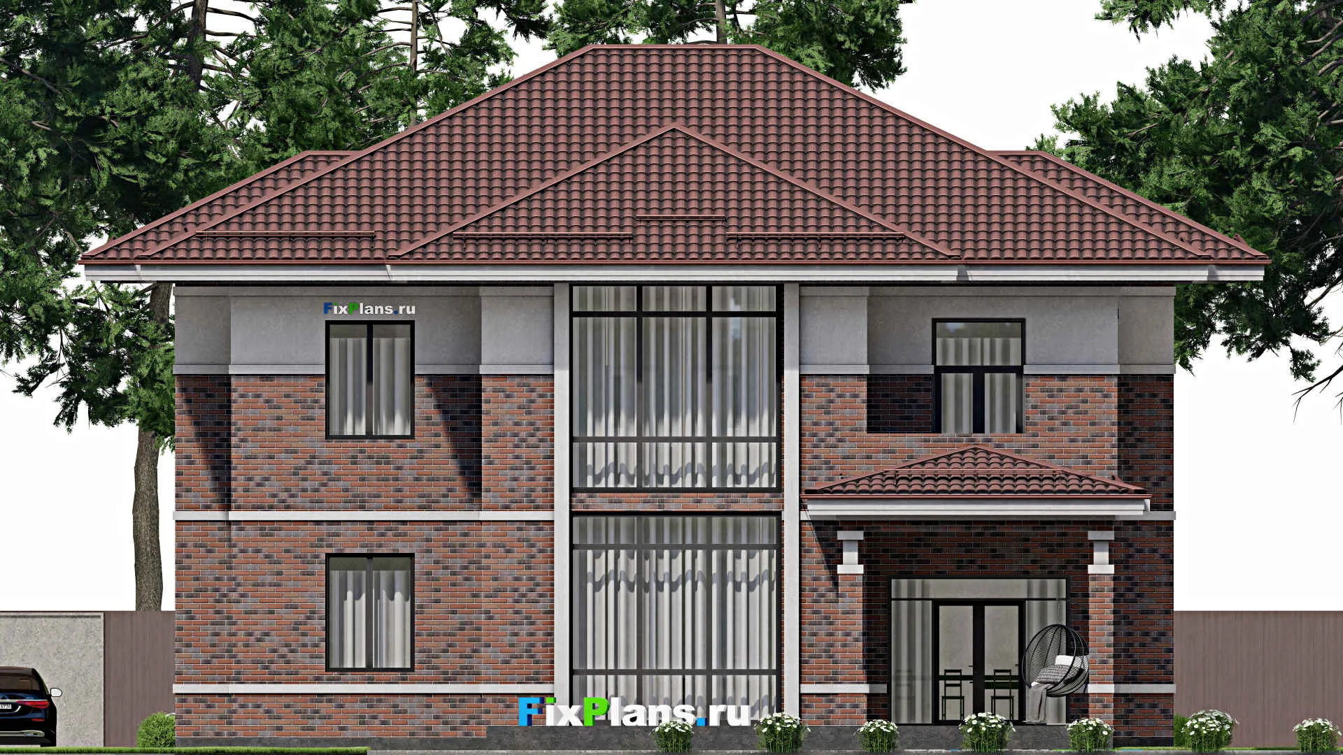 F-2717 - Проект двухэтажного дома 16 на 17, площадью 380 м² с террасой и 7 спальнями