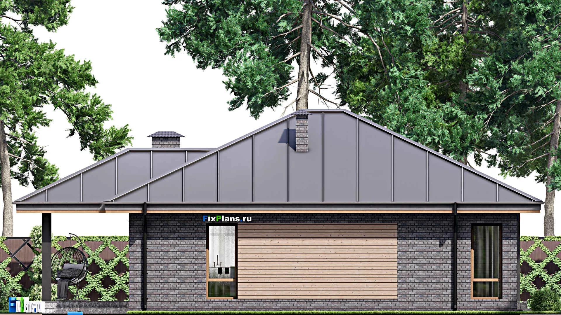 F-14579 - План одноэтажного дома 16 на 16, площадью 160 м² с террасой и 3 спальнями