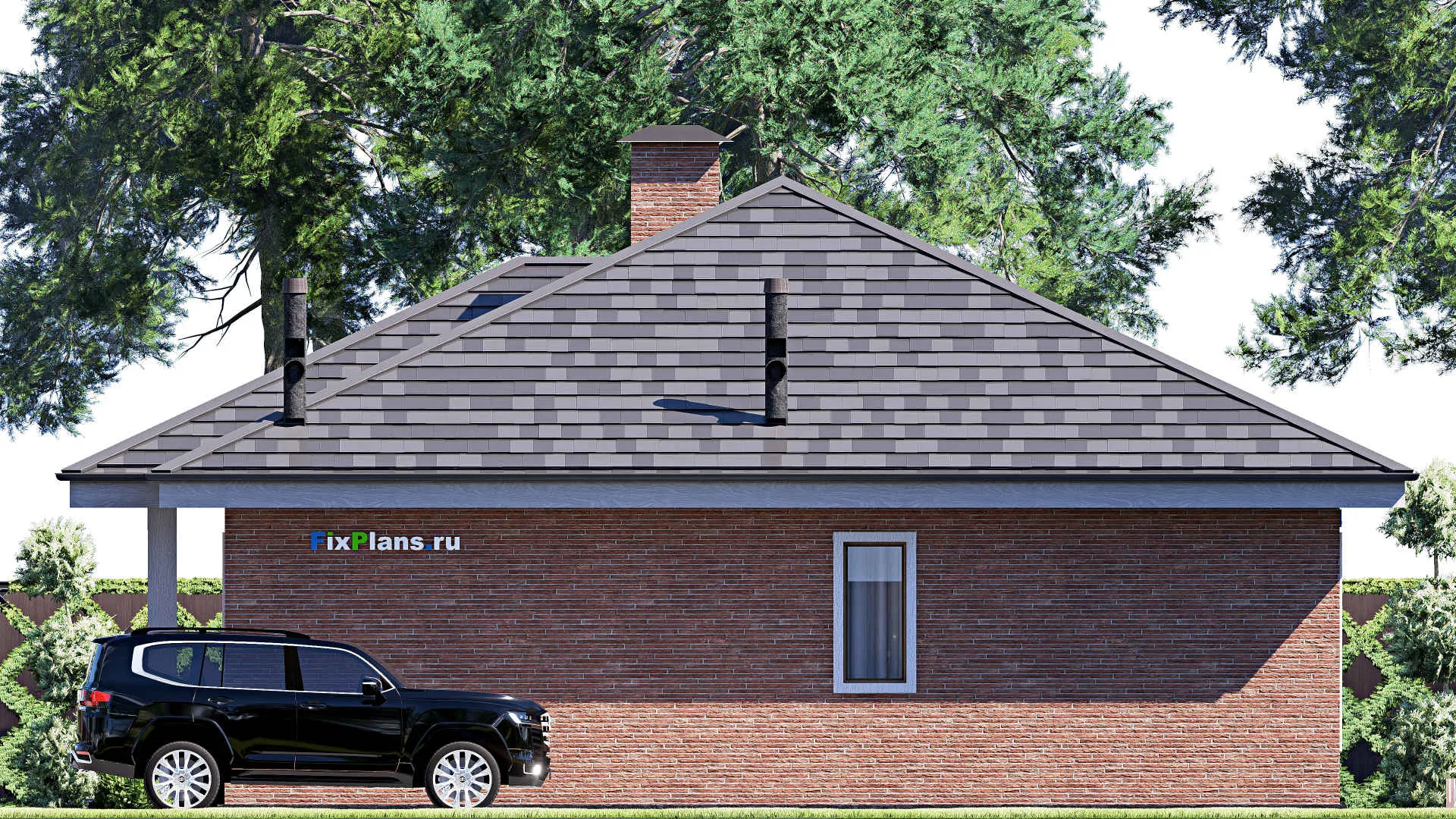 F-19385 - Проект одноэтажного дома 13 на 14, площадью 130 м² с террасой и 3 спальнями