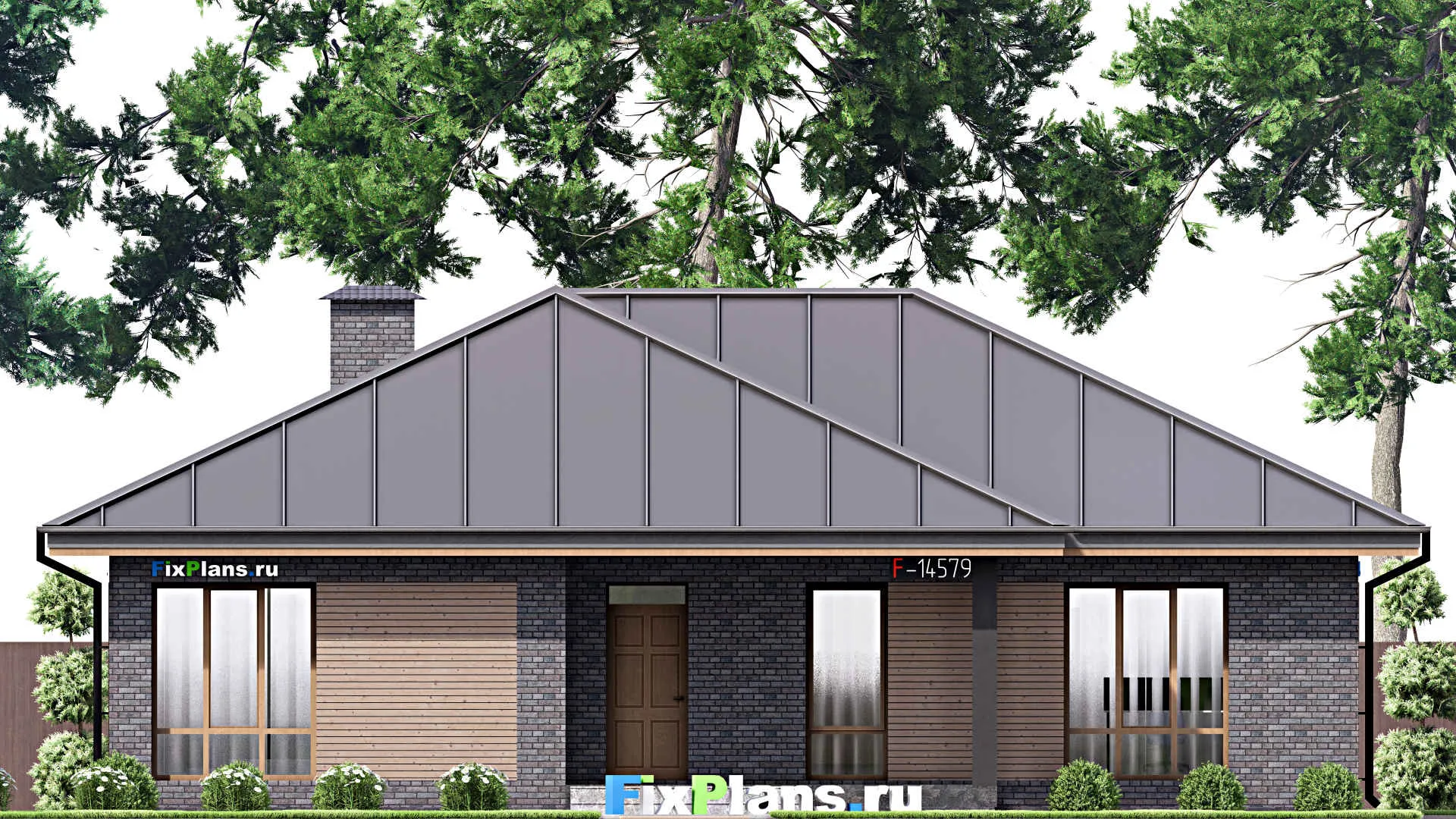 F-14579 - План одноэтажного дома 16 на 16, площадью 160 м² с террасой и 3 спальнями