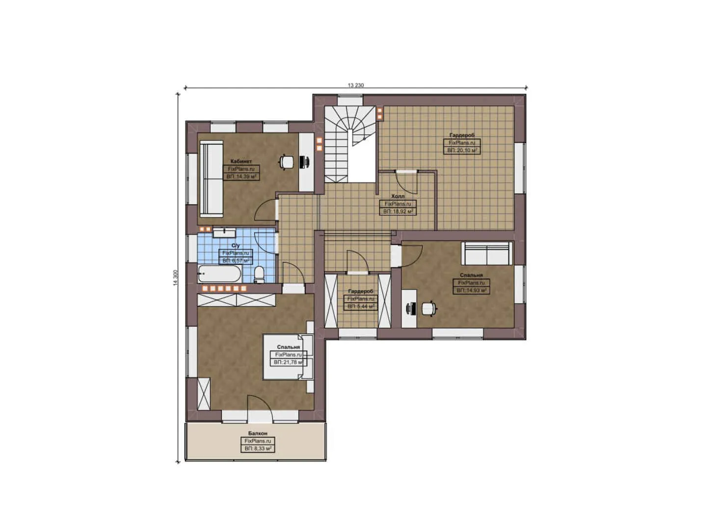 F-9989 - Планы двухэтажного дома 17 на 18, площадью 270 м² с террасой, балконом, гаражом на 2 машины и 3 спальнями