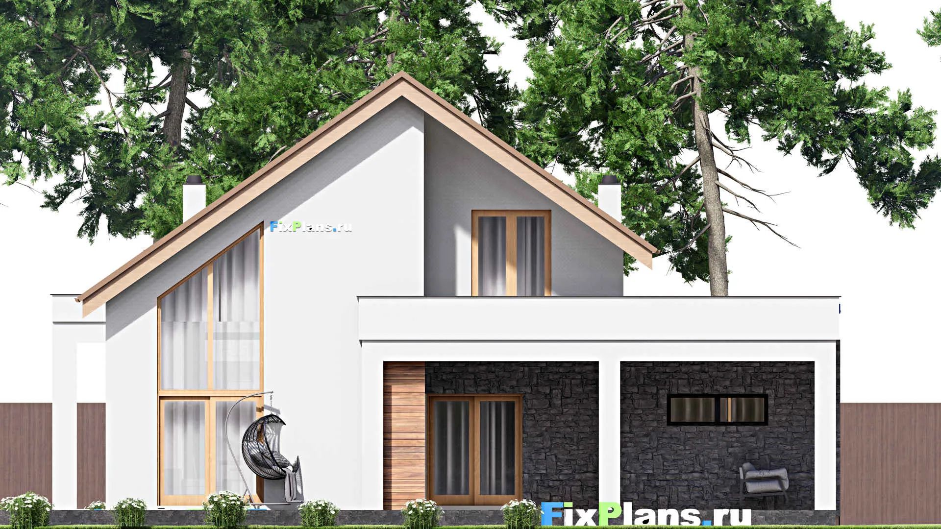 F-15812 - Проект дома с мансардой 17 на 19, площадью 300 м² с террасой, балконом, гаражом на 1 машину и 3 спальнями