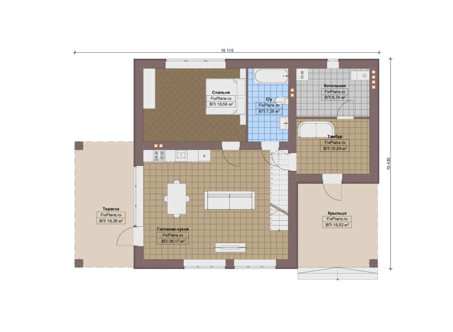 F-12644 - Планы дома с мансардой 11 на 16, площадью 180 м² с террасой, балконом и 3 спальнями