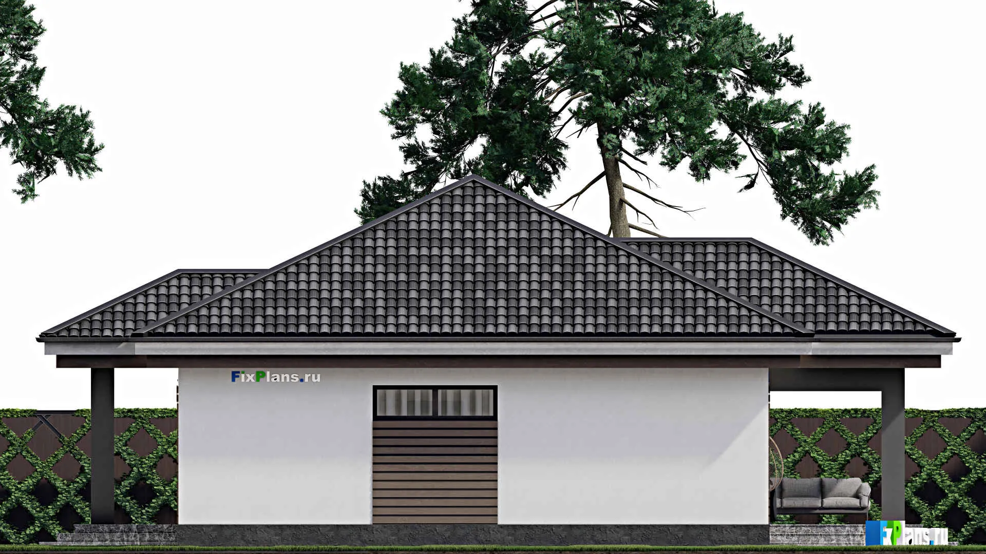 F-1799 - Проект одноэтажного дома 11 на 13, площадью 130 м² с террасой и 3 спальнями