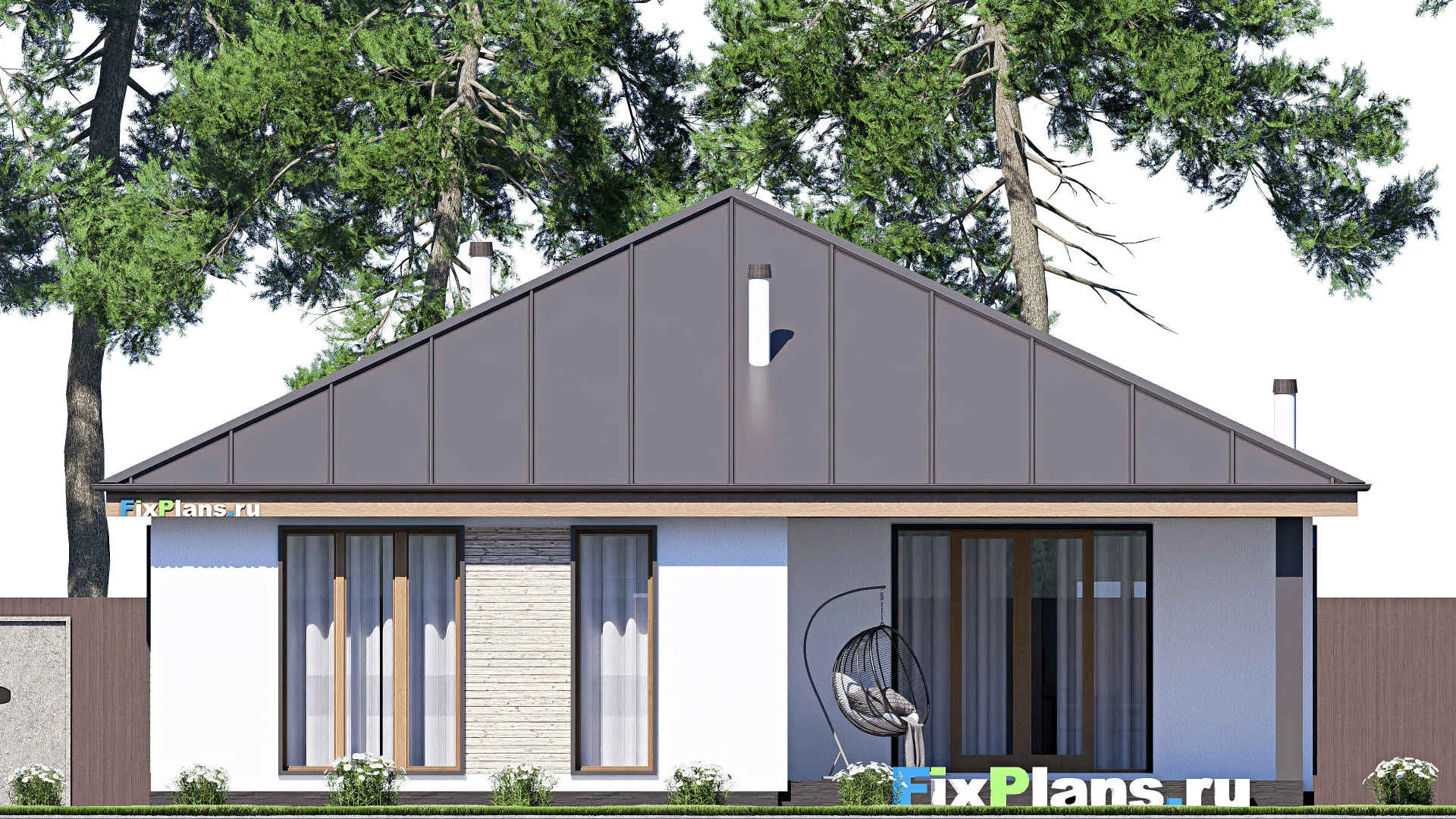 F-20267 - Проект одноэтажного дома 13 на 13, площадью 130 м² с террасой и 3 спальнями