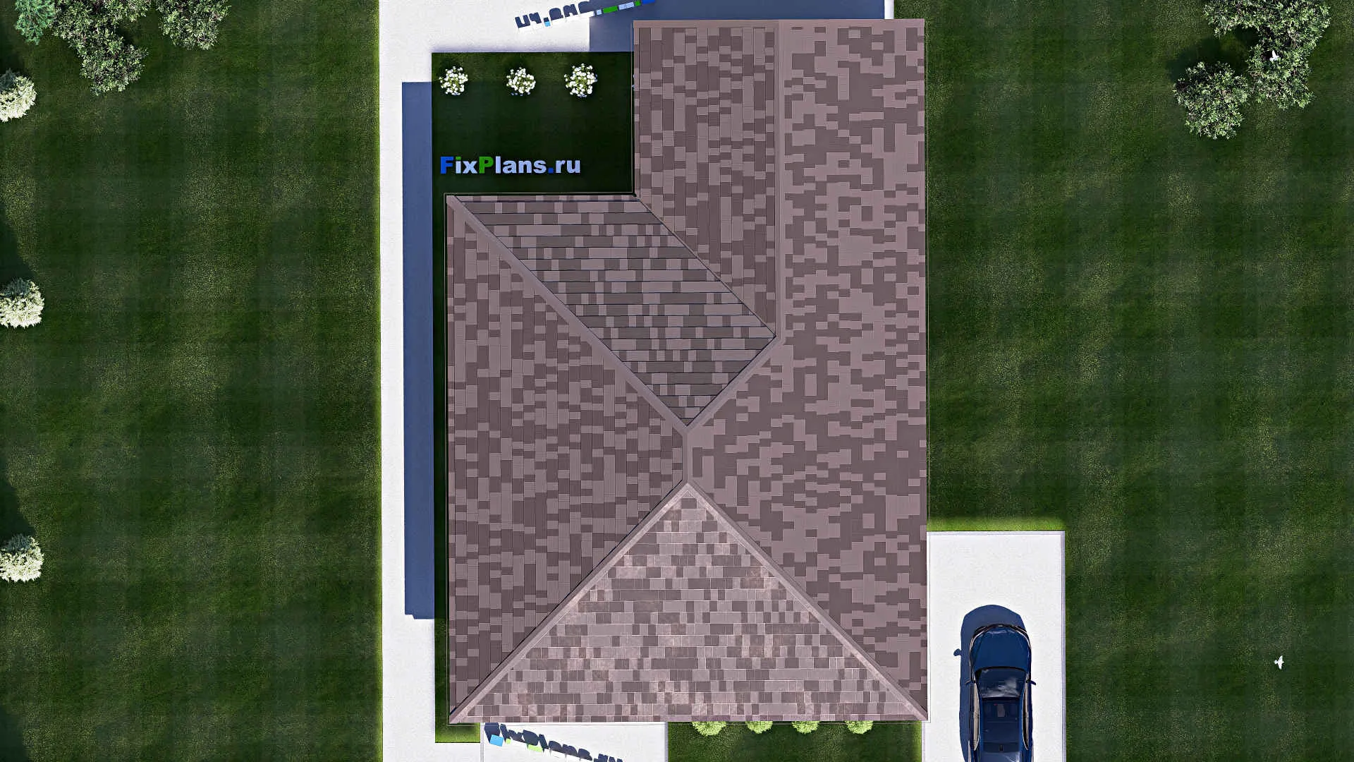 F-18440 - Проект одноэтажного дома 13 на 19, площадью 170 м² с террасой и 3 спальнями