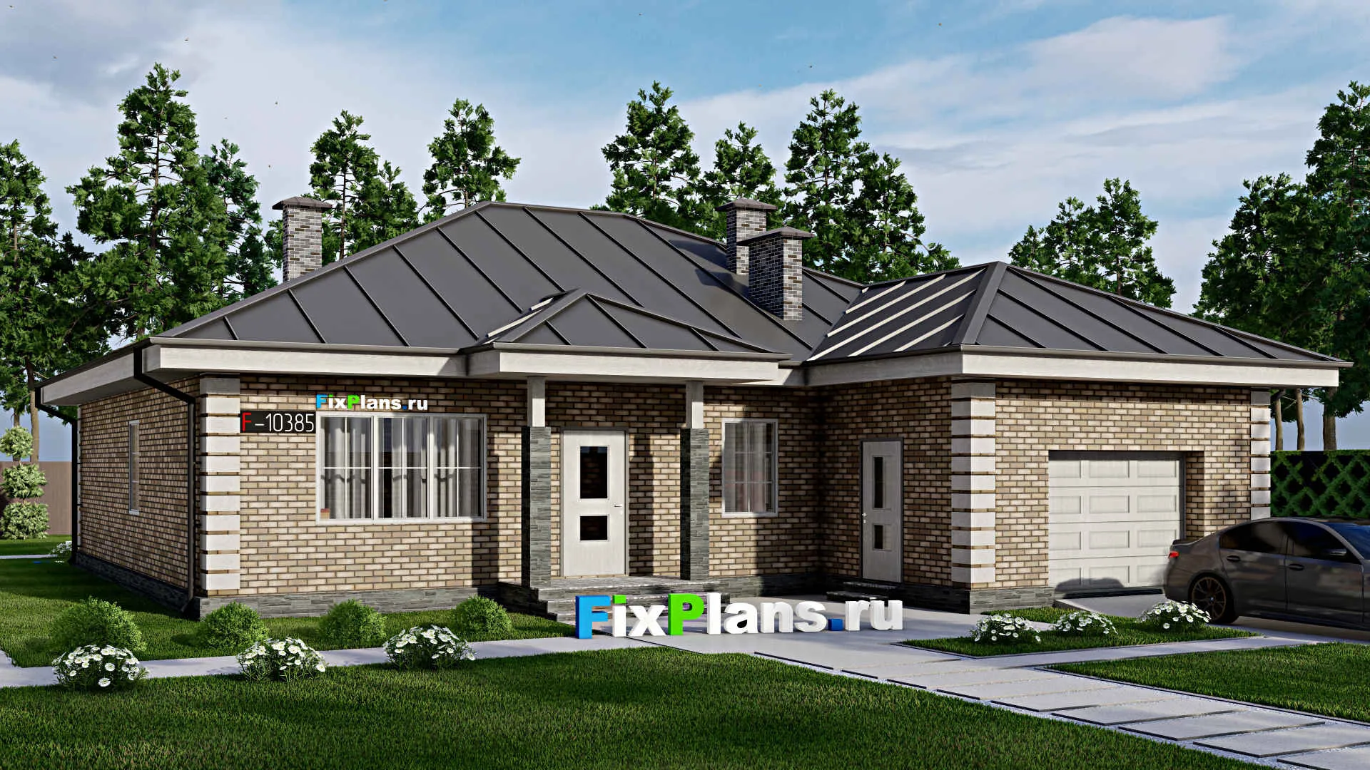 F-10385 - Проект одноэтажного дома 15 на 16, площадью 180 м² с 3 спальнями