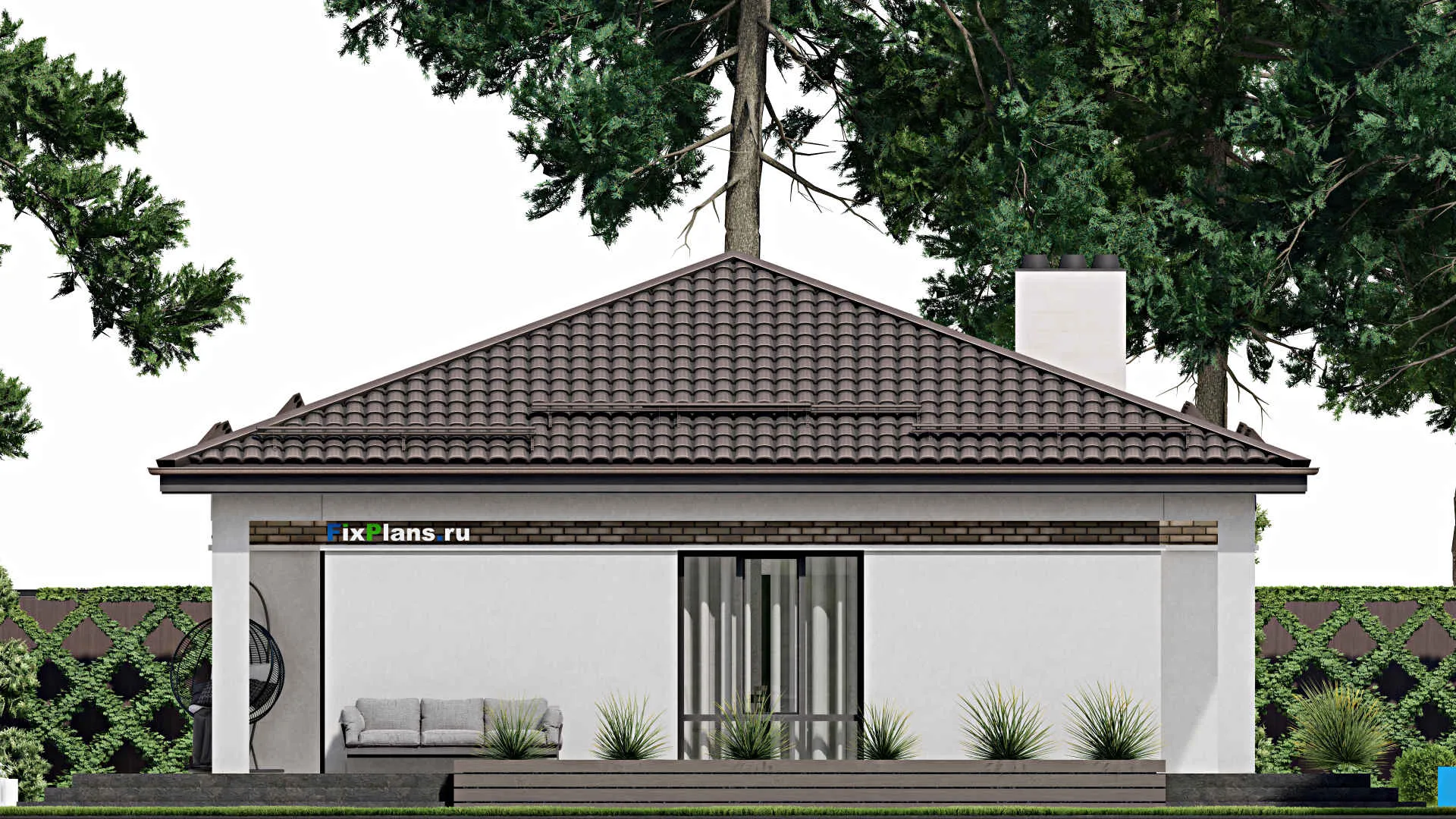 F-2411 - Проект одноэтажного дома 12 на 14, площадью 170 м² с террасой и 3 спальнями