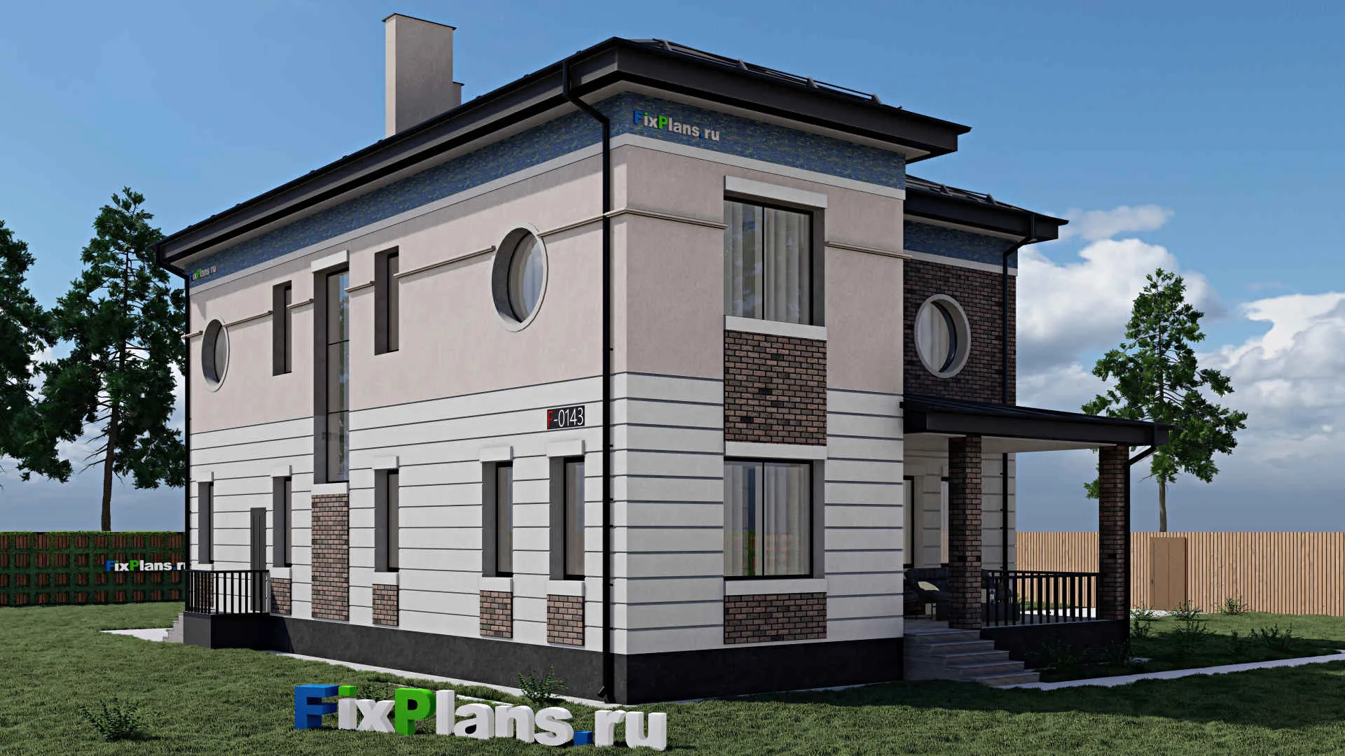 F-0143 - Проект двухэтажного дома 14 на 19, площадью 290 м² с террасой и 4 спальнями