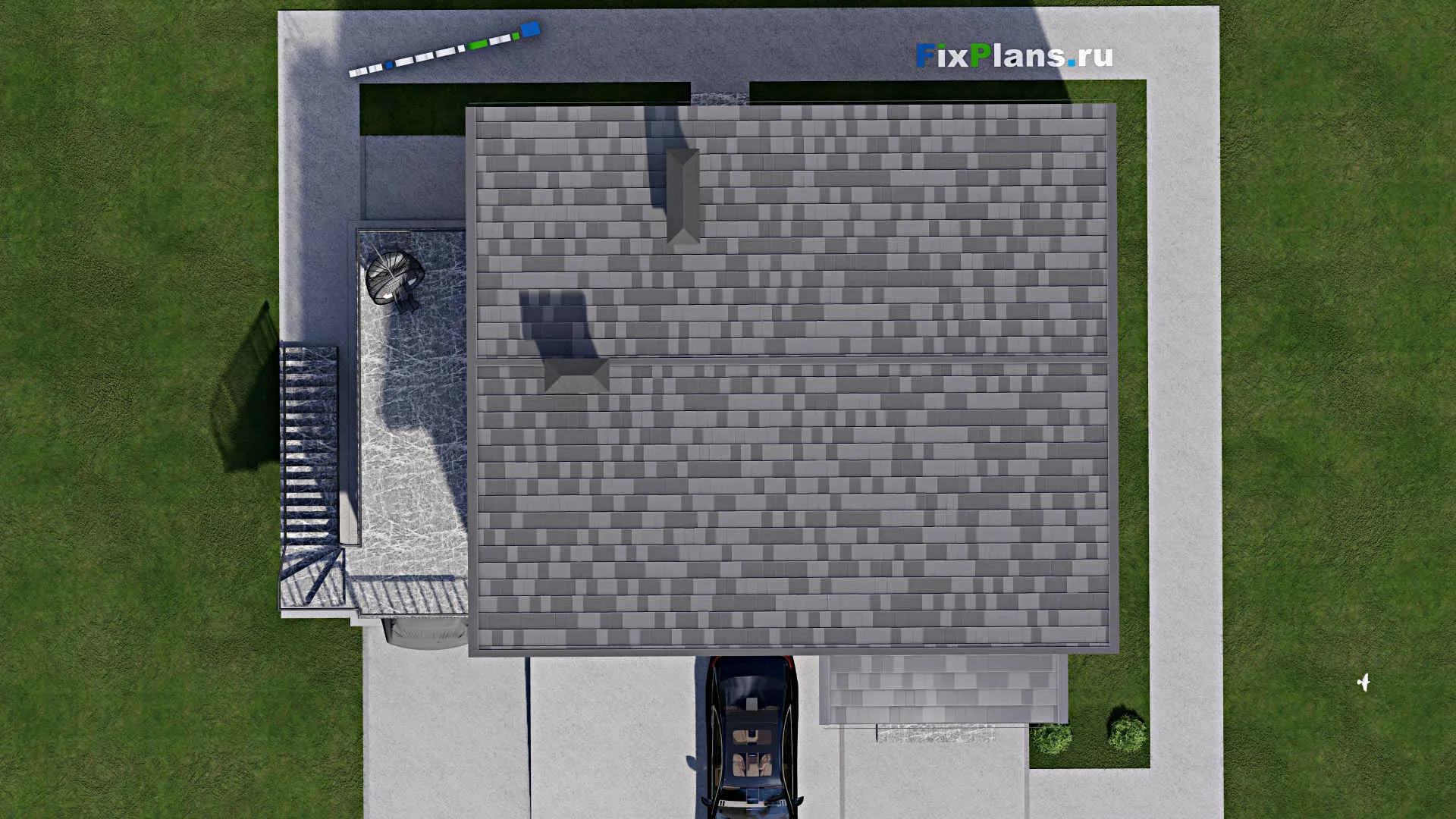 F-7775 - Проект двухэтажного дома 12 на 15, площадью 220 м² с террасой, гаражом на 2 машины и 3 спальнями