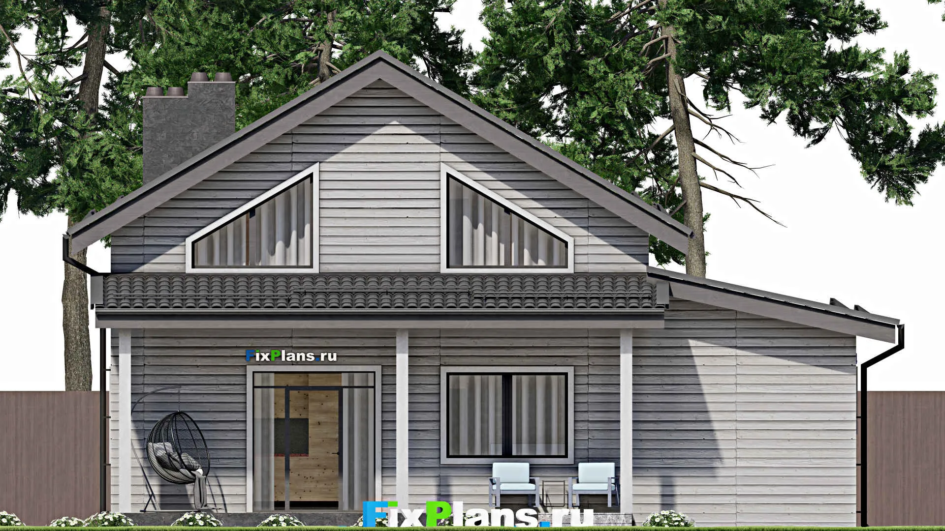 F-3068 - Проект дома с мансардой 11 на 13, площадью 170 м² с террасой, балконом, цокольным этажом, гаражом на 1 машину и 4 спальнями