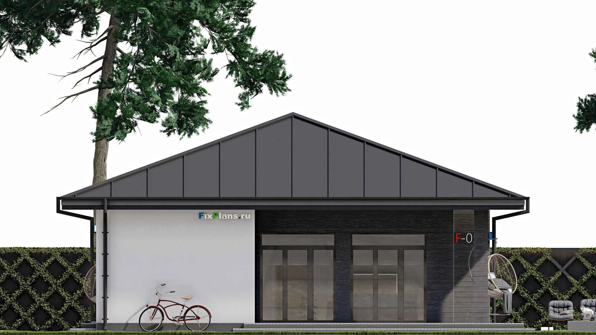 F-0053i - Проект одноэтажного дома 16 на 17, площадью 160 м² с террасой и 3 спальнями