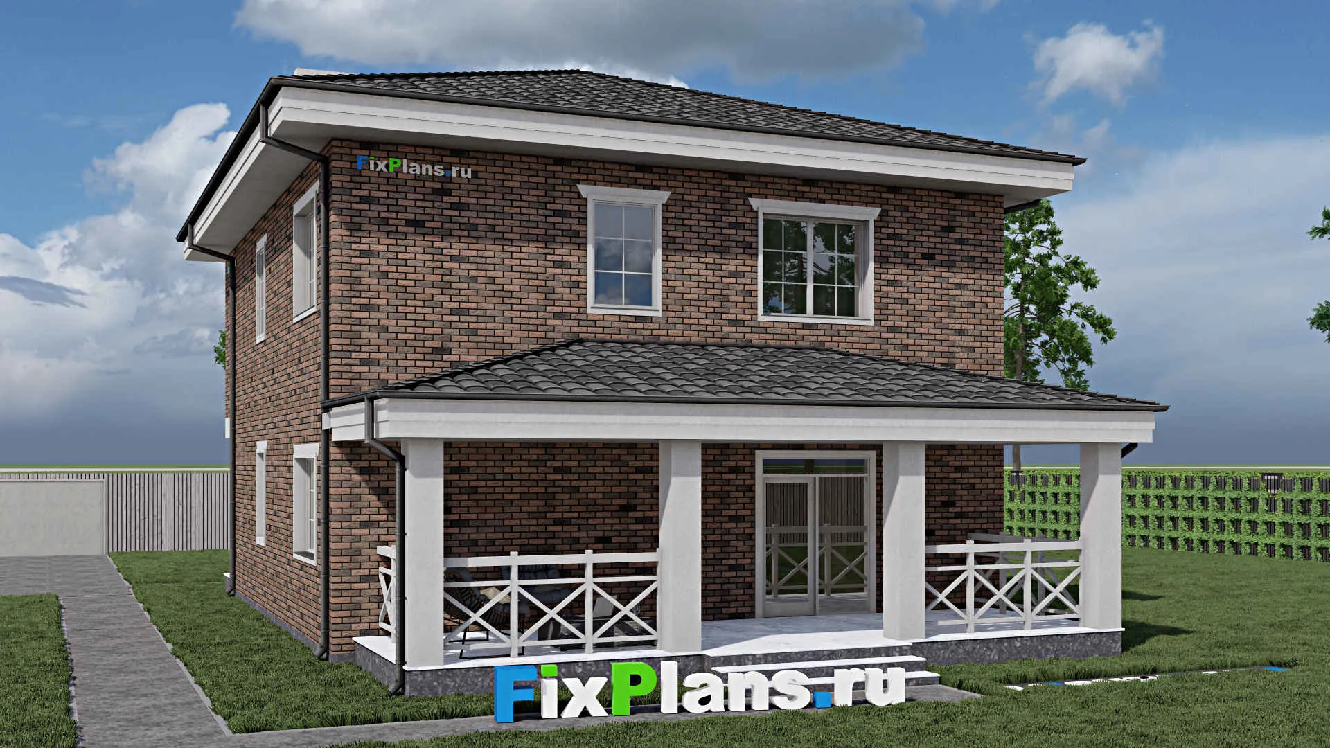 F-0800 - Проект двухэтажного дома 11 на 12, площадью 200 м² с террасой и 4 спальнями