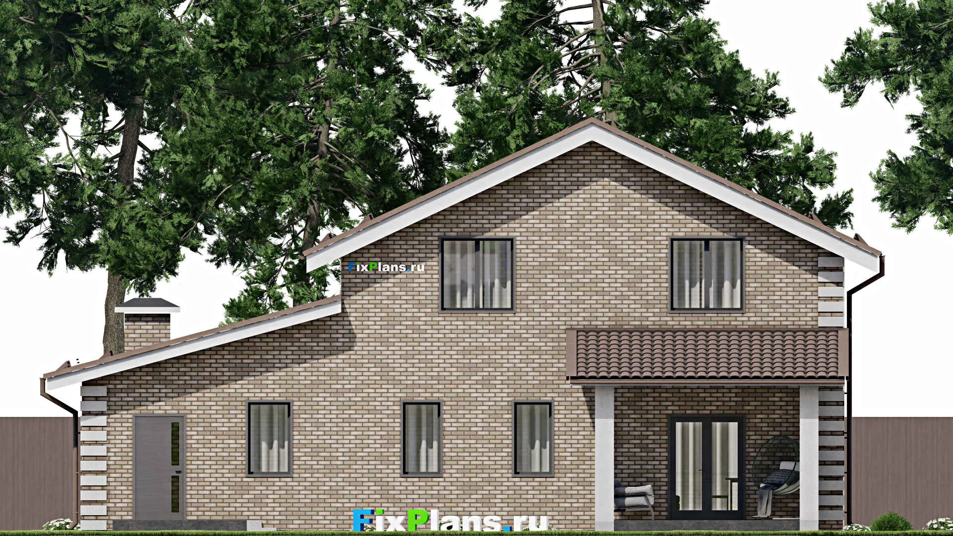 F-2375 - Проект дома с мансардой 14 на 16, площадью 240 м² с террасой, гаражом на 2 машины и 3 спальнями