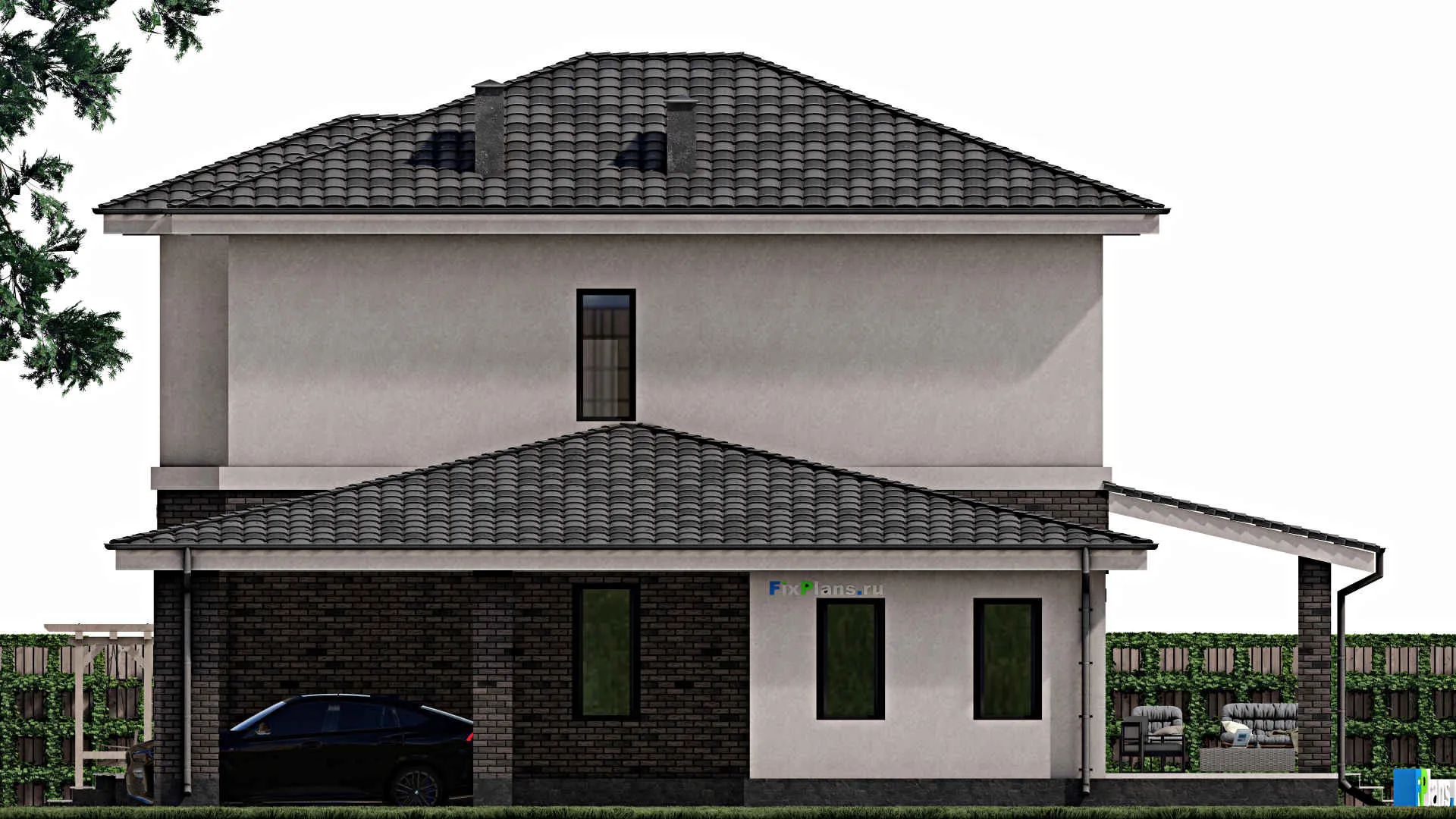 F-0584 - Проект двухэтажного дома 13 на 17, площадью 230 м² с террасой и 5 спальнями