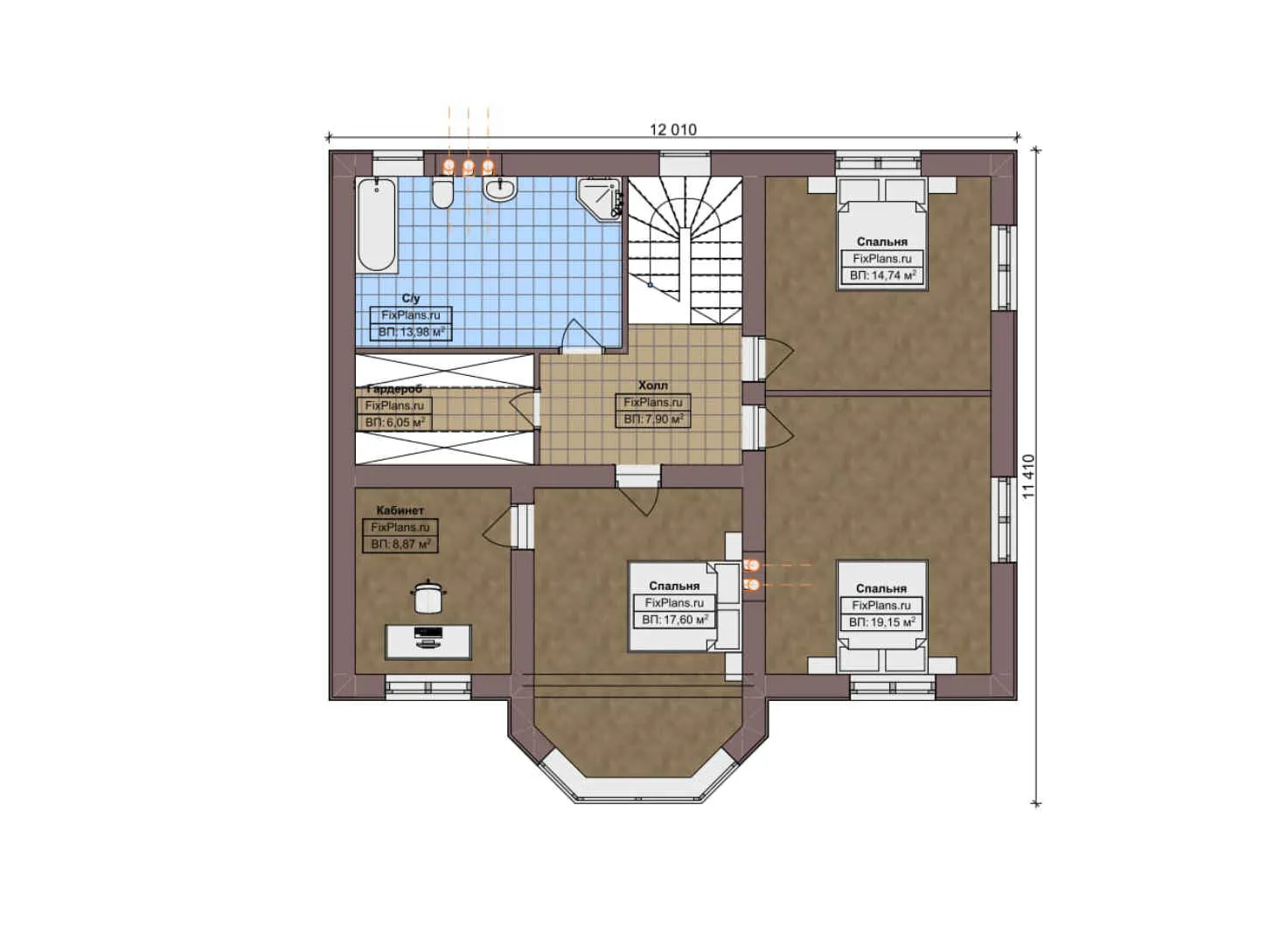 F-8459 - Планы двухэтажного дома 12 на 14, площадью 190 м² с 4 спальнями
