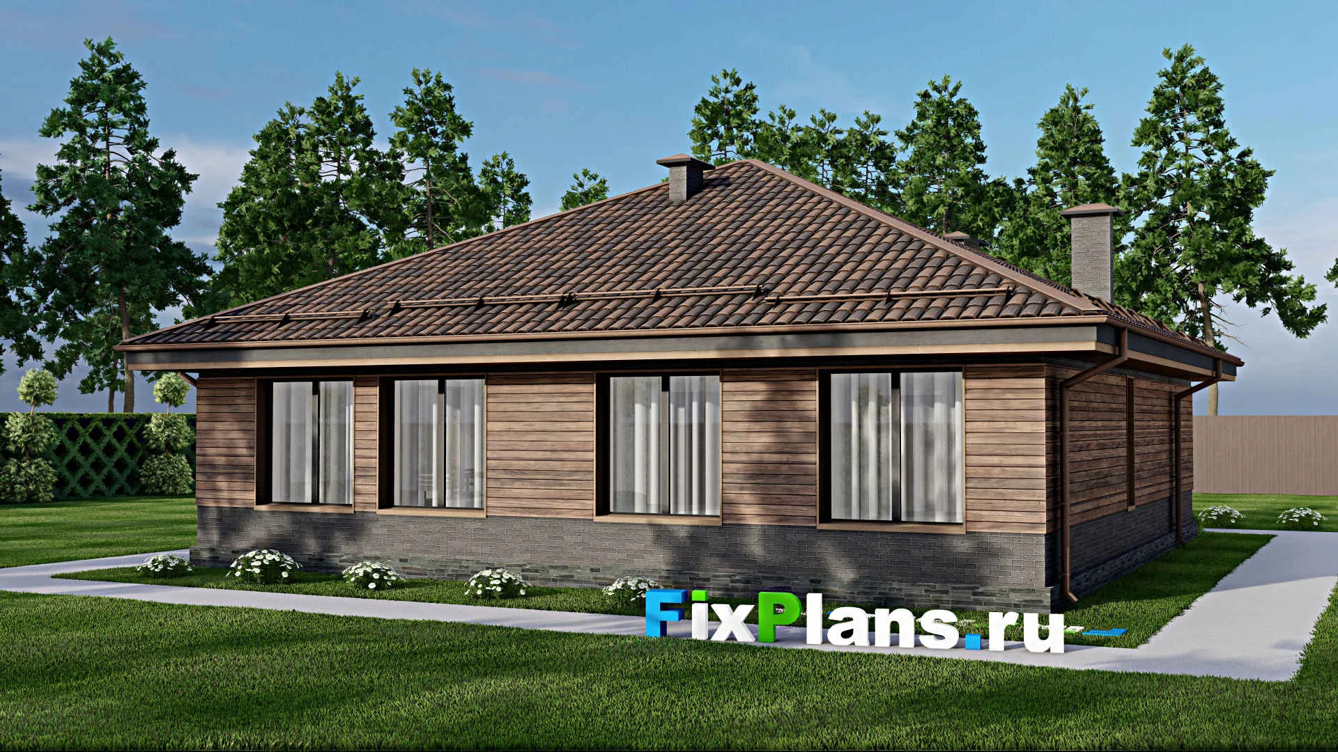 F-9908 - Проект одноэтажного дома 13 на 13, площадью 130 м² с 3 спальнями