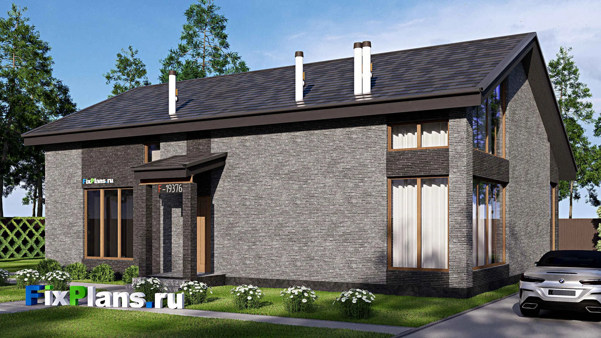 F-19376 - Проект дома с мансардой 16 на 17, площадью 260 м² с террасой и 1 спальнями