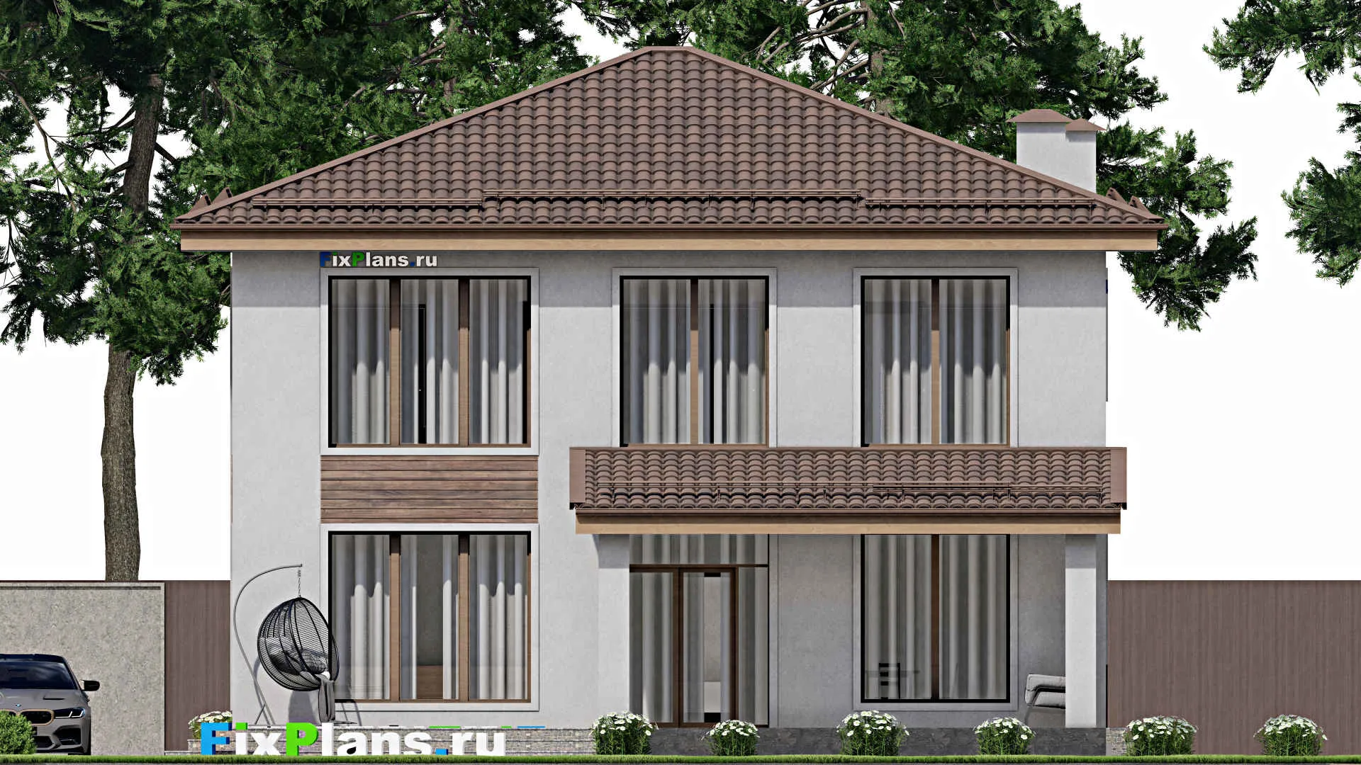 F-12221 - Проект двухэтажного дома 12 на 15, площадью 230 м² с террасой и 4 спальнями