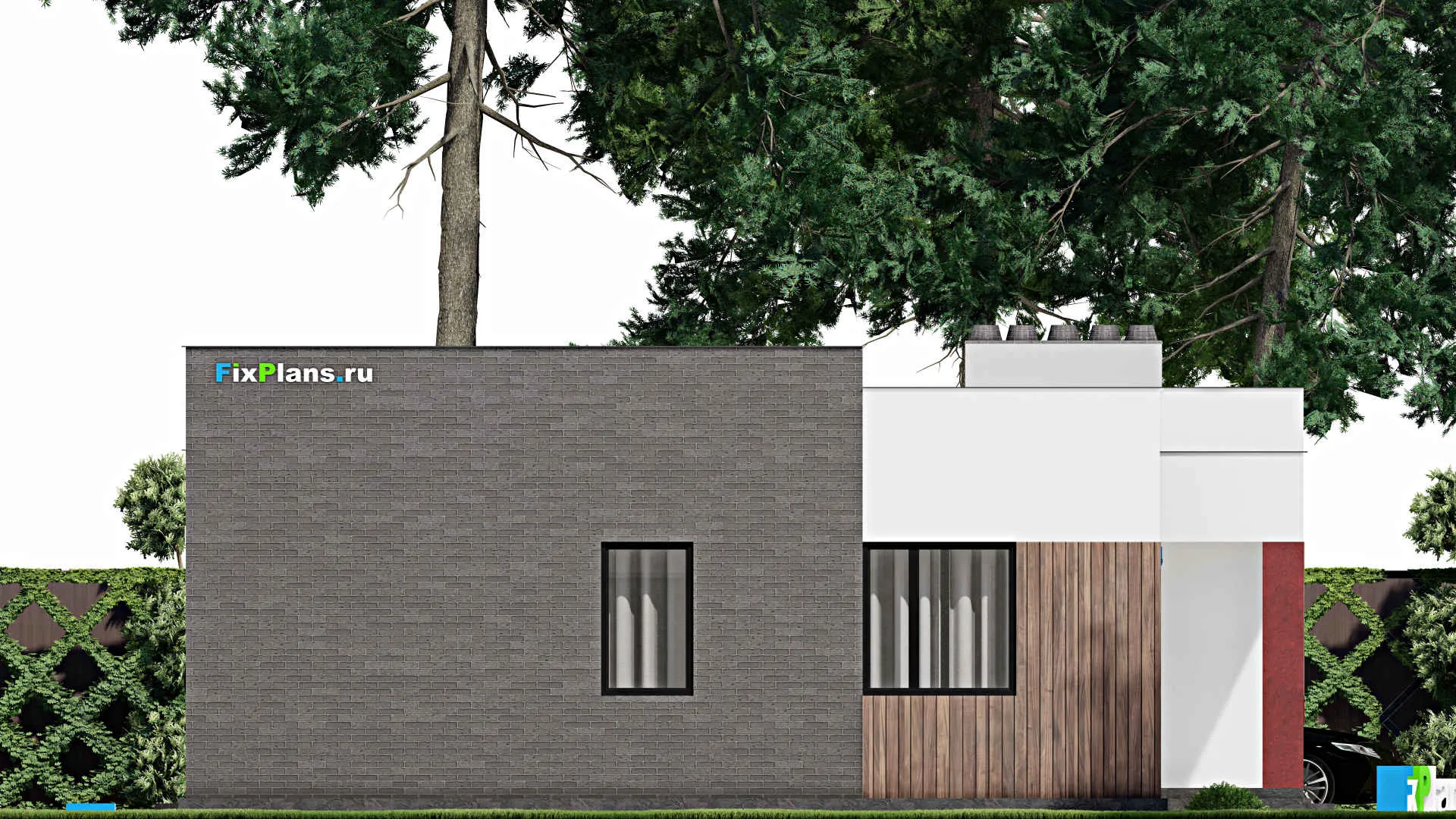 F-4058 - Проект одноэтажного дома 11 на 12, площадью 110 м² с террасой и 2 спальнями
