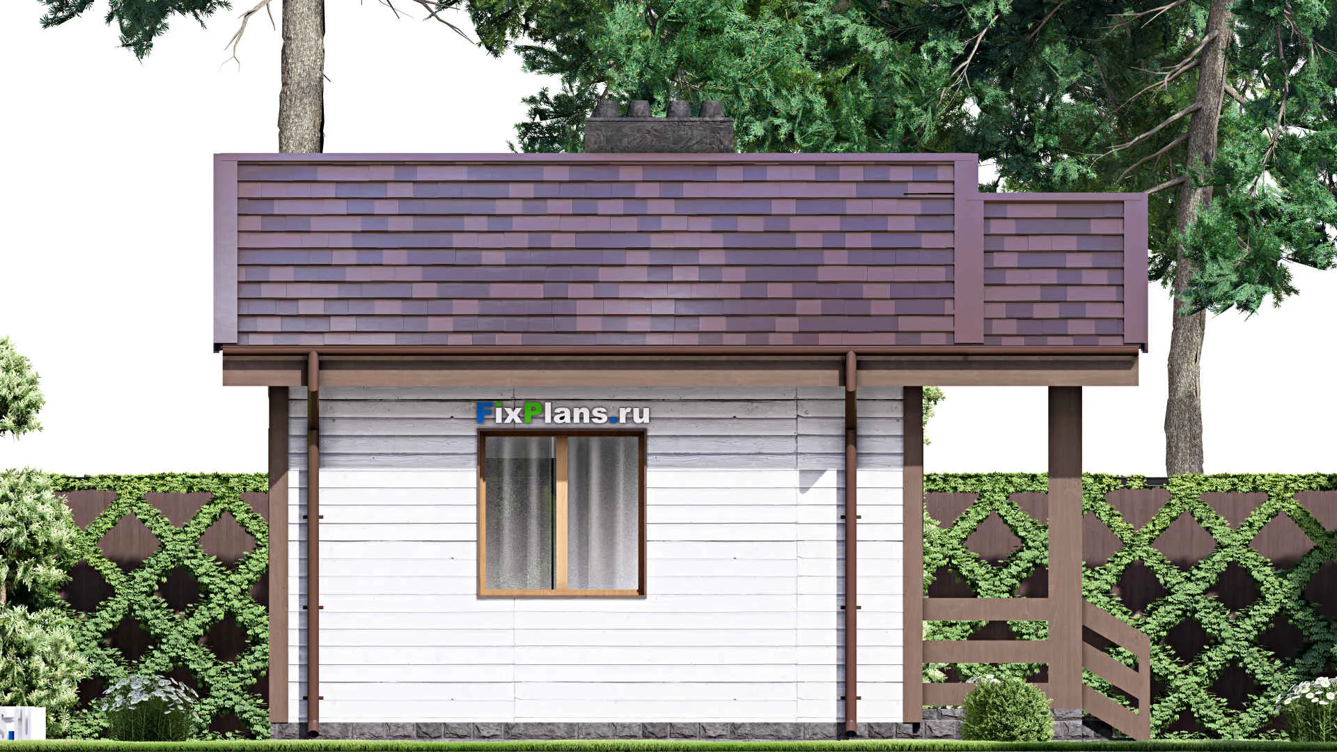 F-15605 - Проект бани 6 на 8, площадью 30 м² с комнатой отдыха и терассой