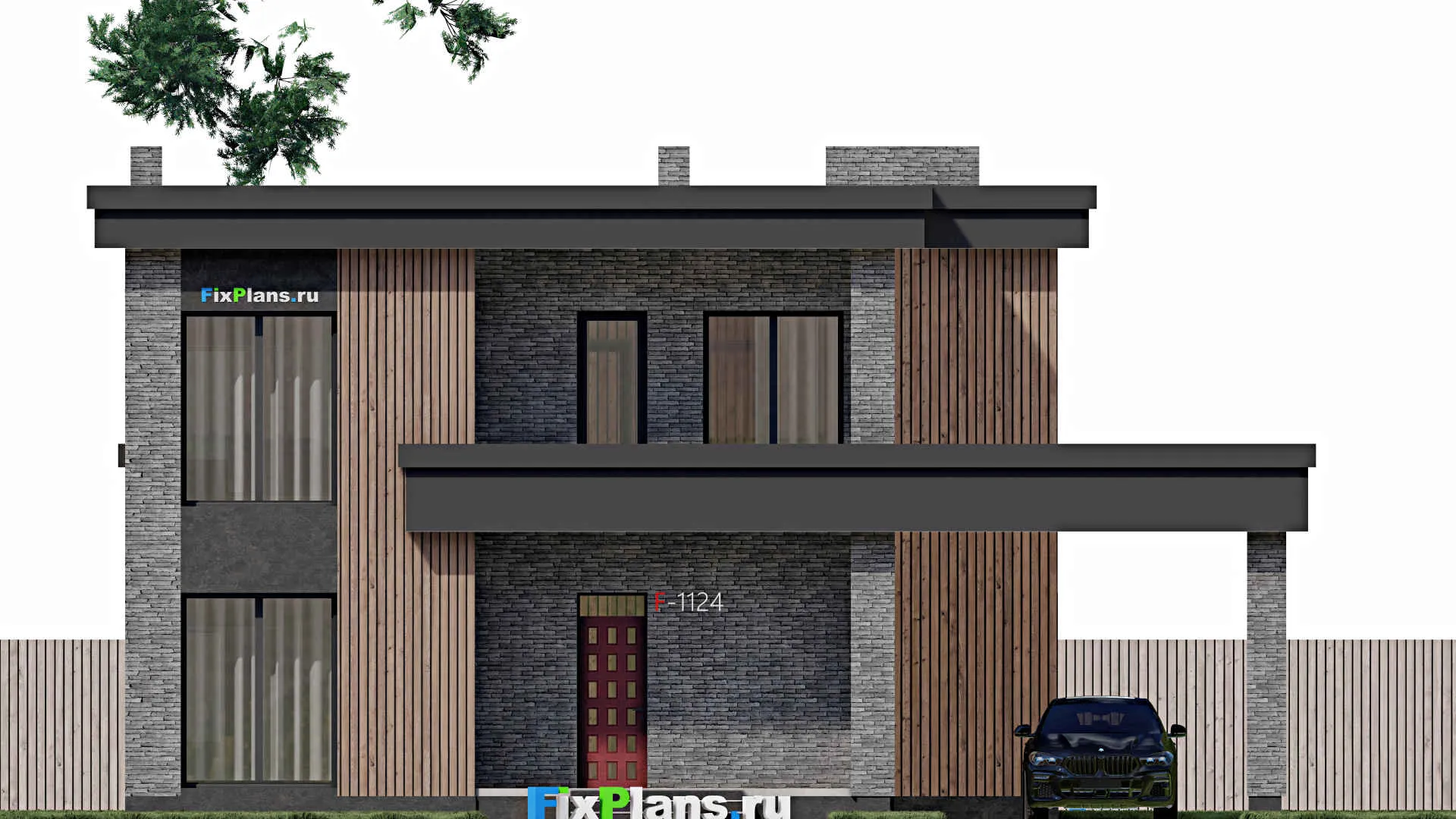 F-1124 - Проект двухэтажного дома 12 на 16, площадью 330 м² с террасой, балконом и 5 спальнями