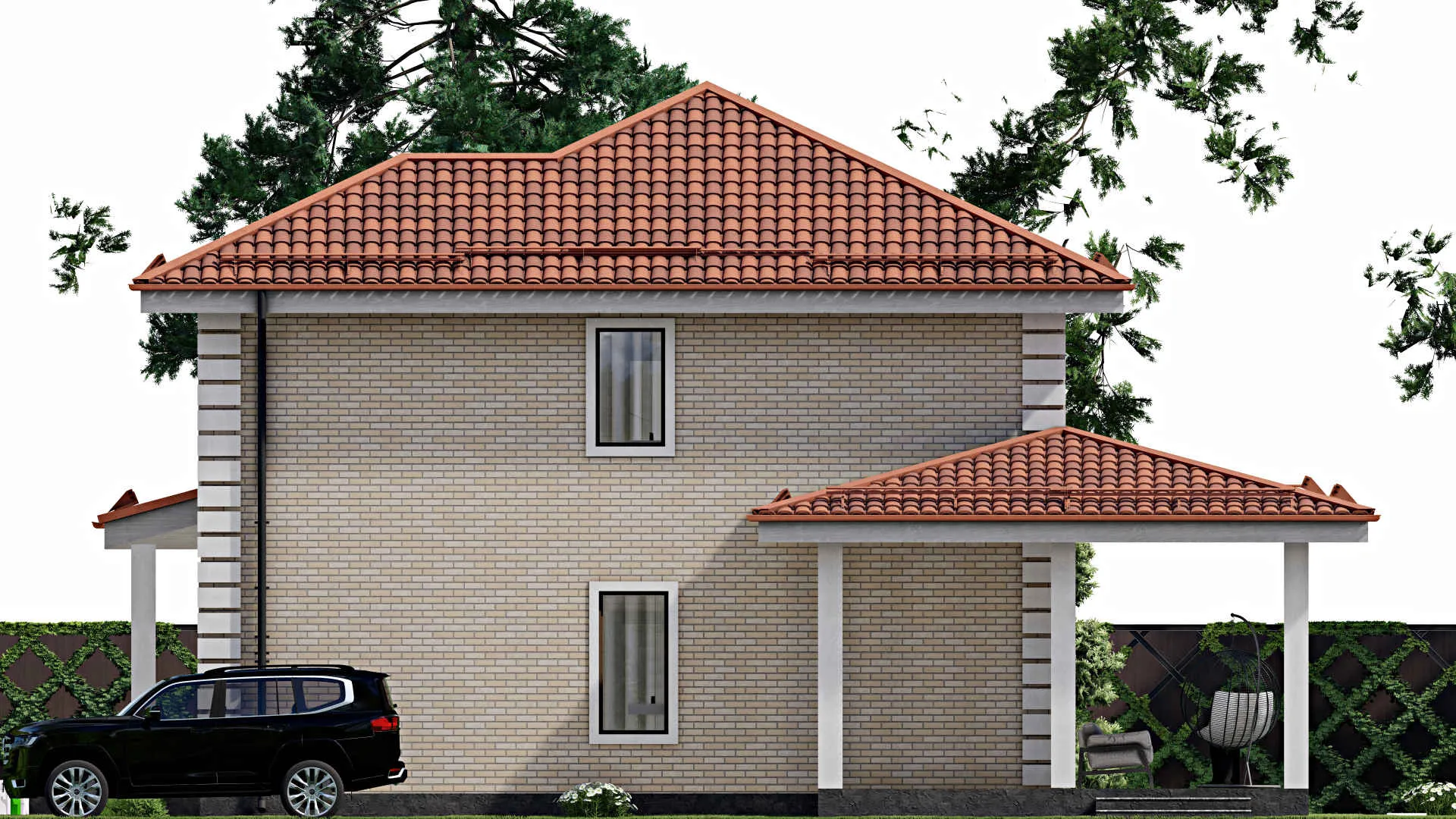 F-9539 - Проект двухэтажного дома 13 на 16, площадью 180 м² с террасой и 4 спальнями