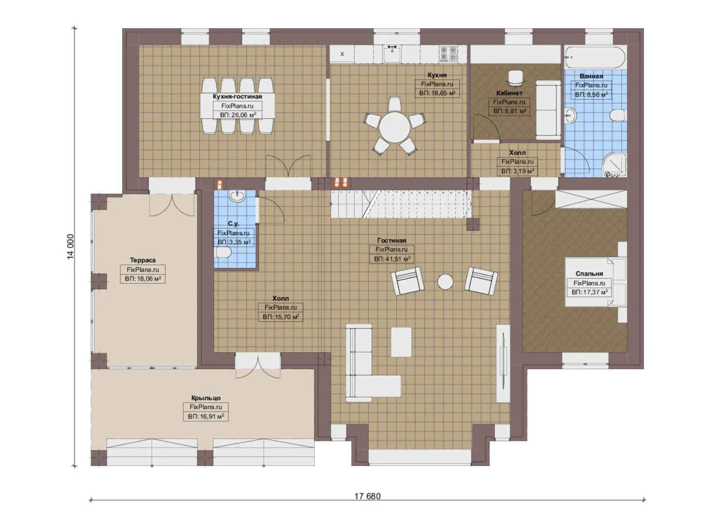 F-20474 - Планы двухэтажного дома 14 на 18, площадью 310 м² с террасой и 4 спальнями