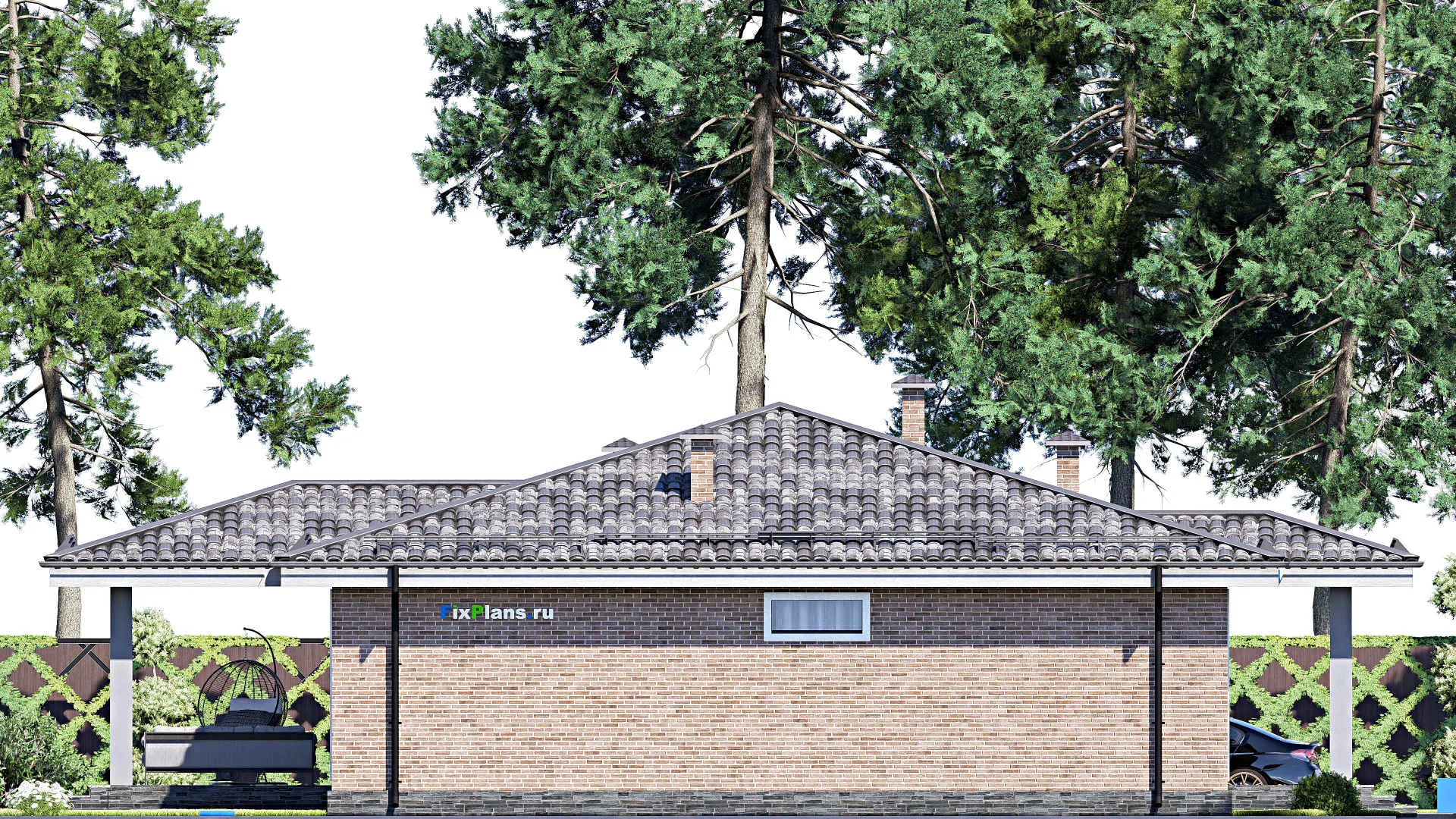 F-12455 - Проект одноэтажного дома 13 на 17, площадью 140 м² с террасой и 3 спальнями