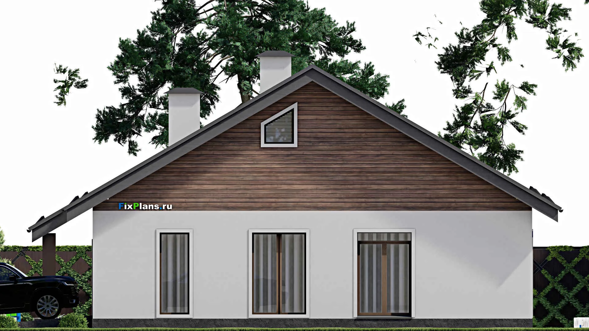 F-9035 - Проект одноэтажного дома 15 на 18, площадью 180 м² с террасой, гаражом на 1 машину и 3 спальнями