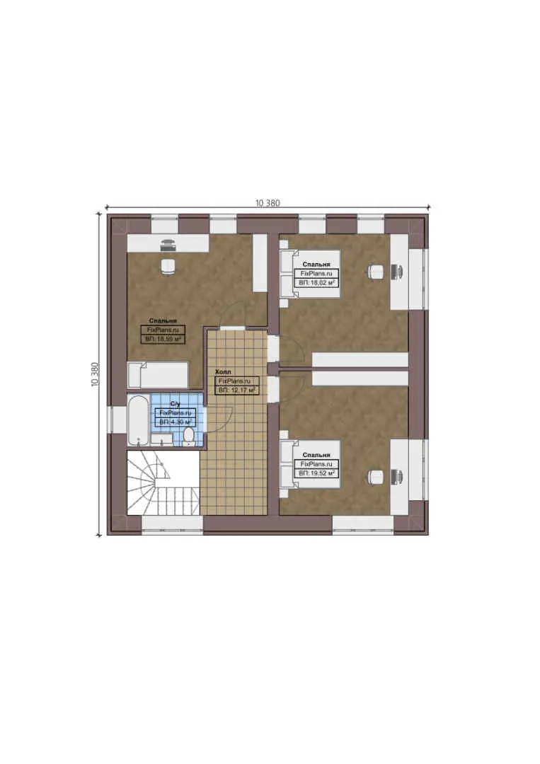 F-0476 - Планы двухэтажного дома 13 на 16, площадью 230 м² с террасой, гаражом на 1 машину и 3 спальнями