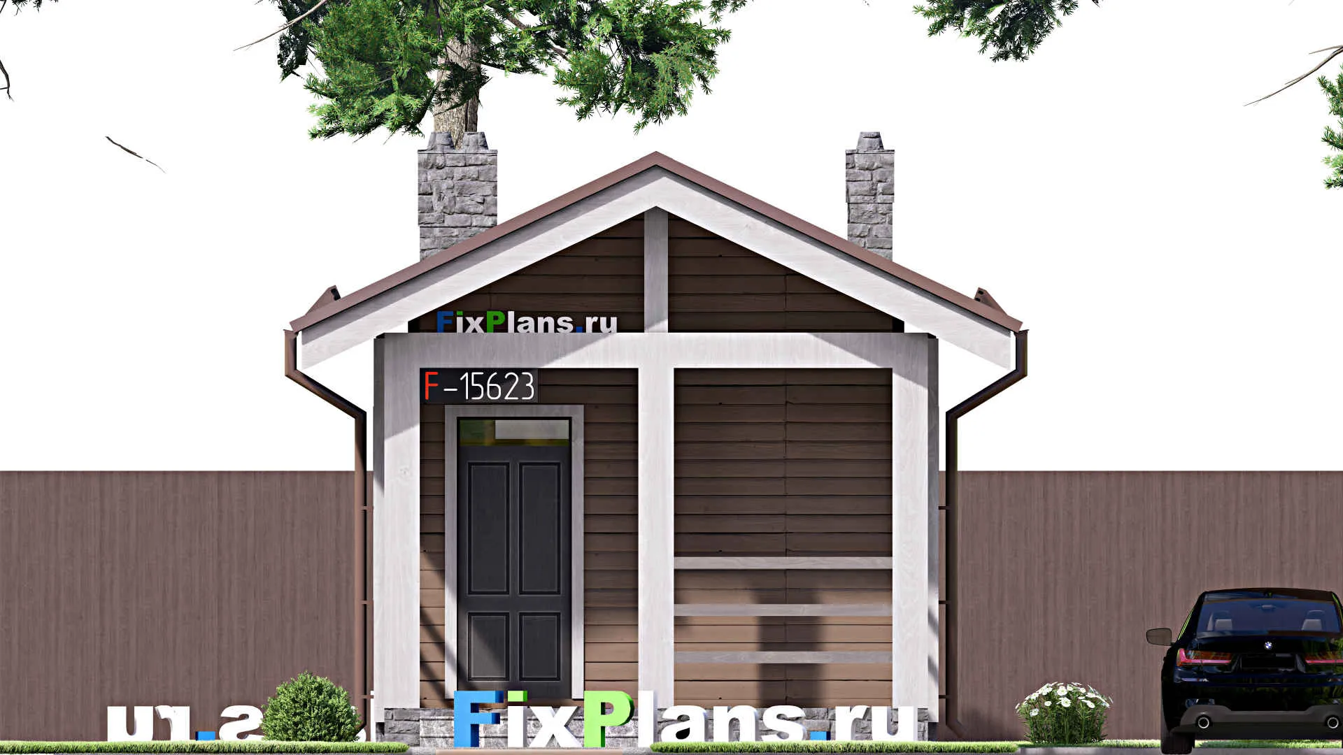 F-15623 - Проект бани 5 на 7, площадью 30 м² с комнатой отдыха и терассой