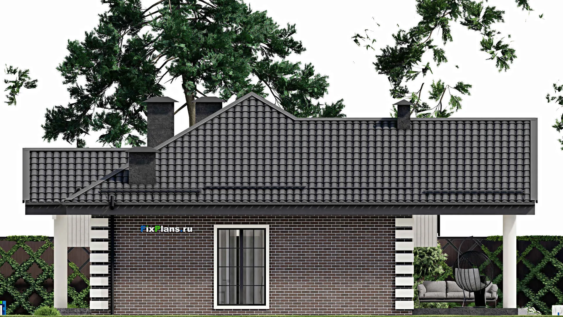 F-6389 - Проект одноэтажного дома 10 на 17, площадью 190 м² с террасой и 3 спальнями